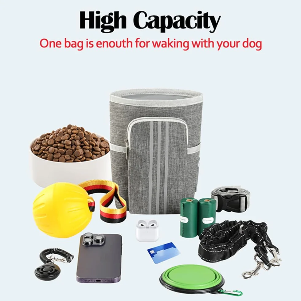 Sacca per Cani Portatile, con Ventosa Magnetica per Cani, per Snack, per Cani e addestramento, con Dispenser per Sacchetti, da Appendere (Grigio)