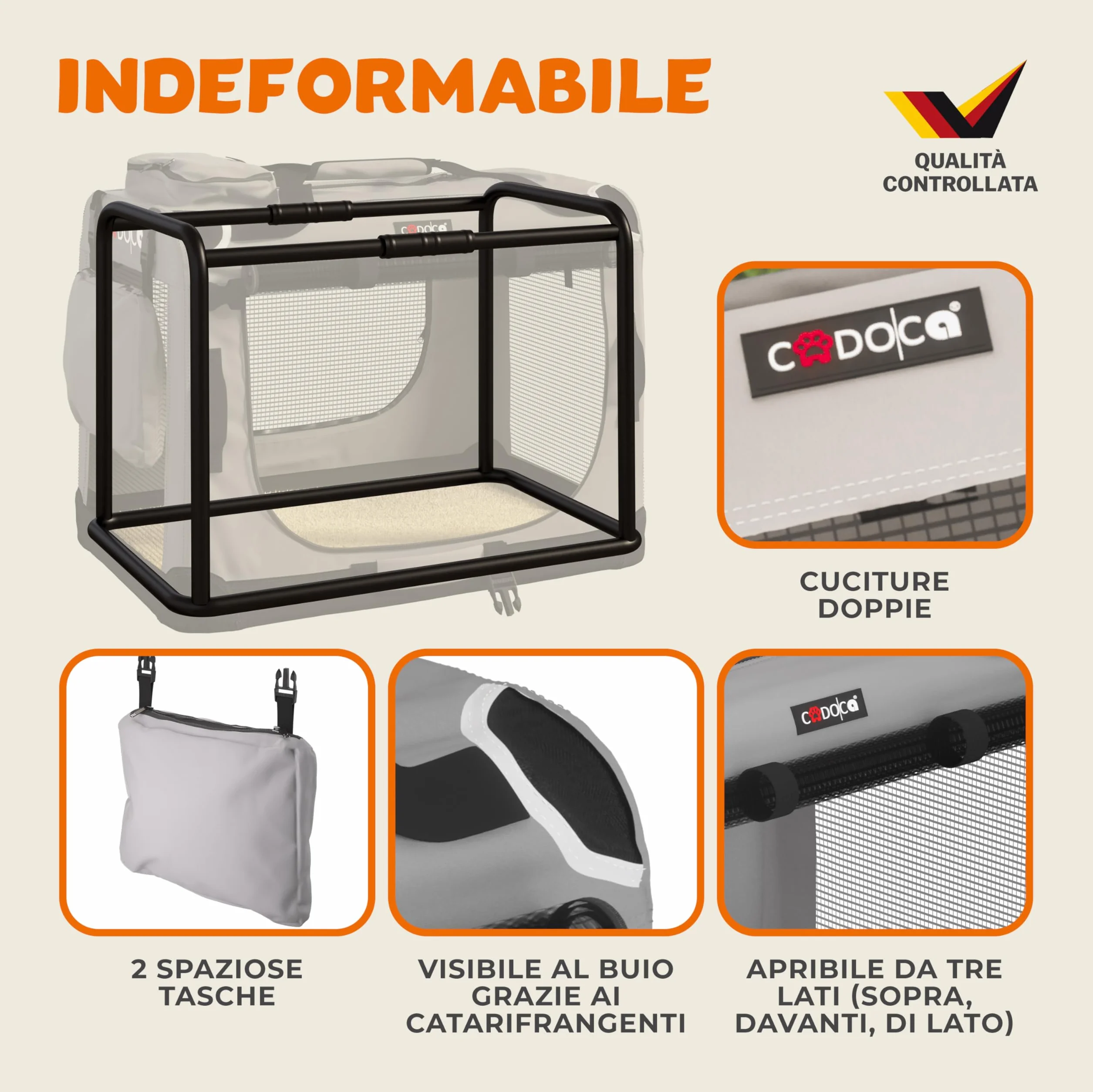 CADOCA Trasportino Cane Gatto XXL 92x64x64cm Gabbia Trasporto Traspirante