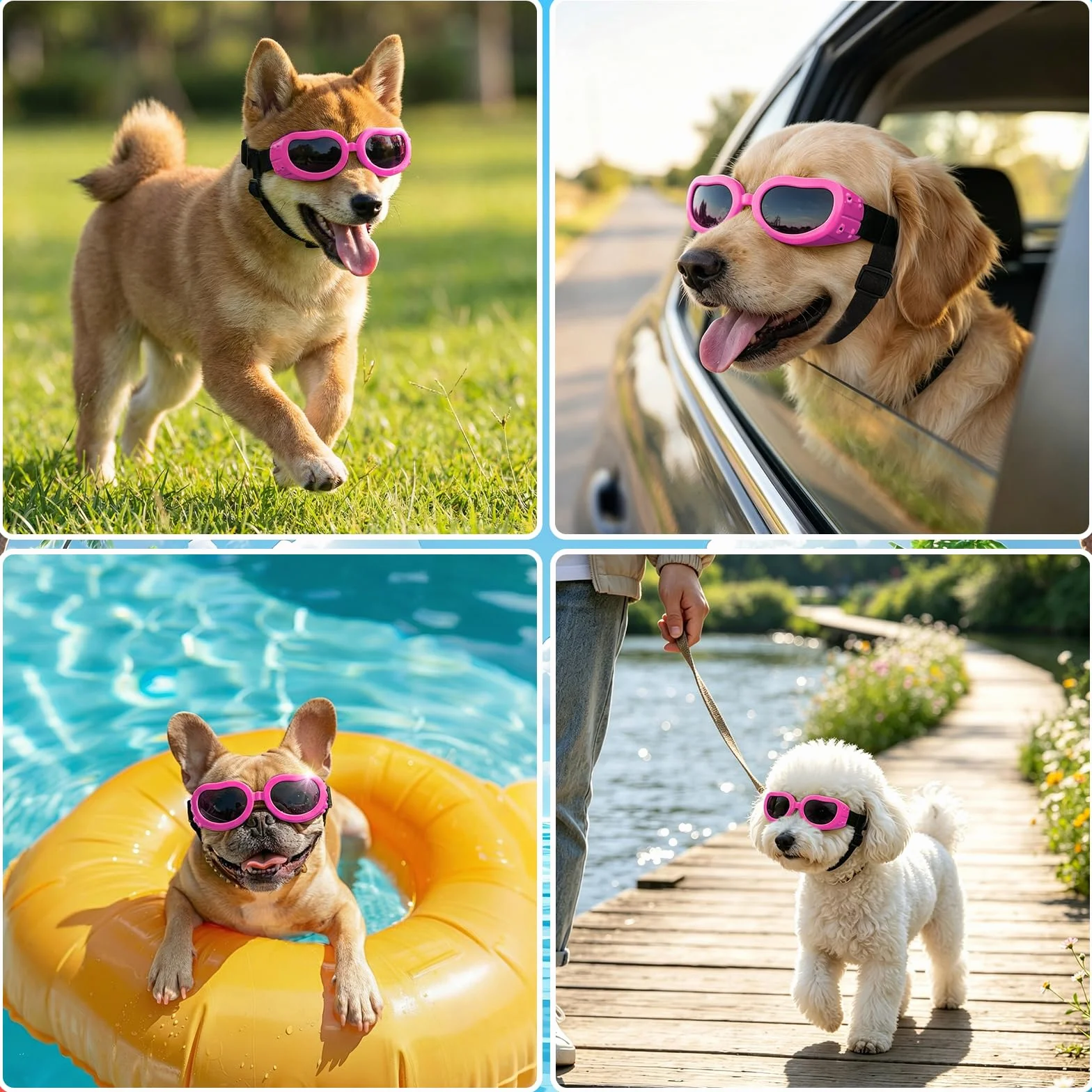 Occhiali da Sole per Cani Piccola Protezione UV Impermeabili Antivento Antiappannamento Rosa