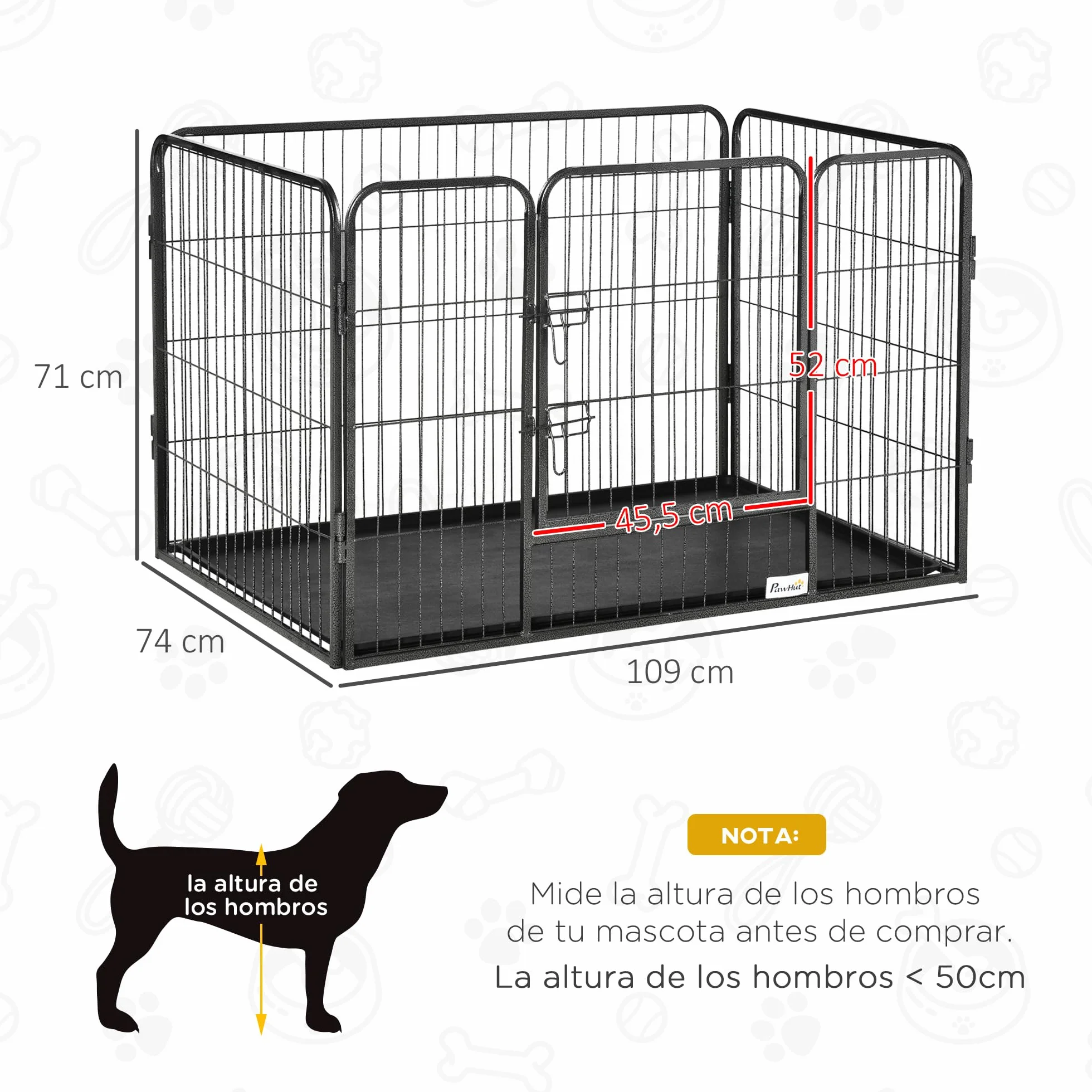 PawHut Box per Cani Recinzione in Metallo 4 Pannelli Porta Doppio Blocco 109x74x71cm Grigio