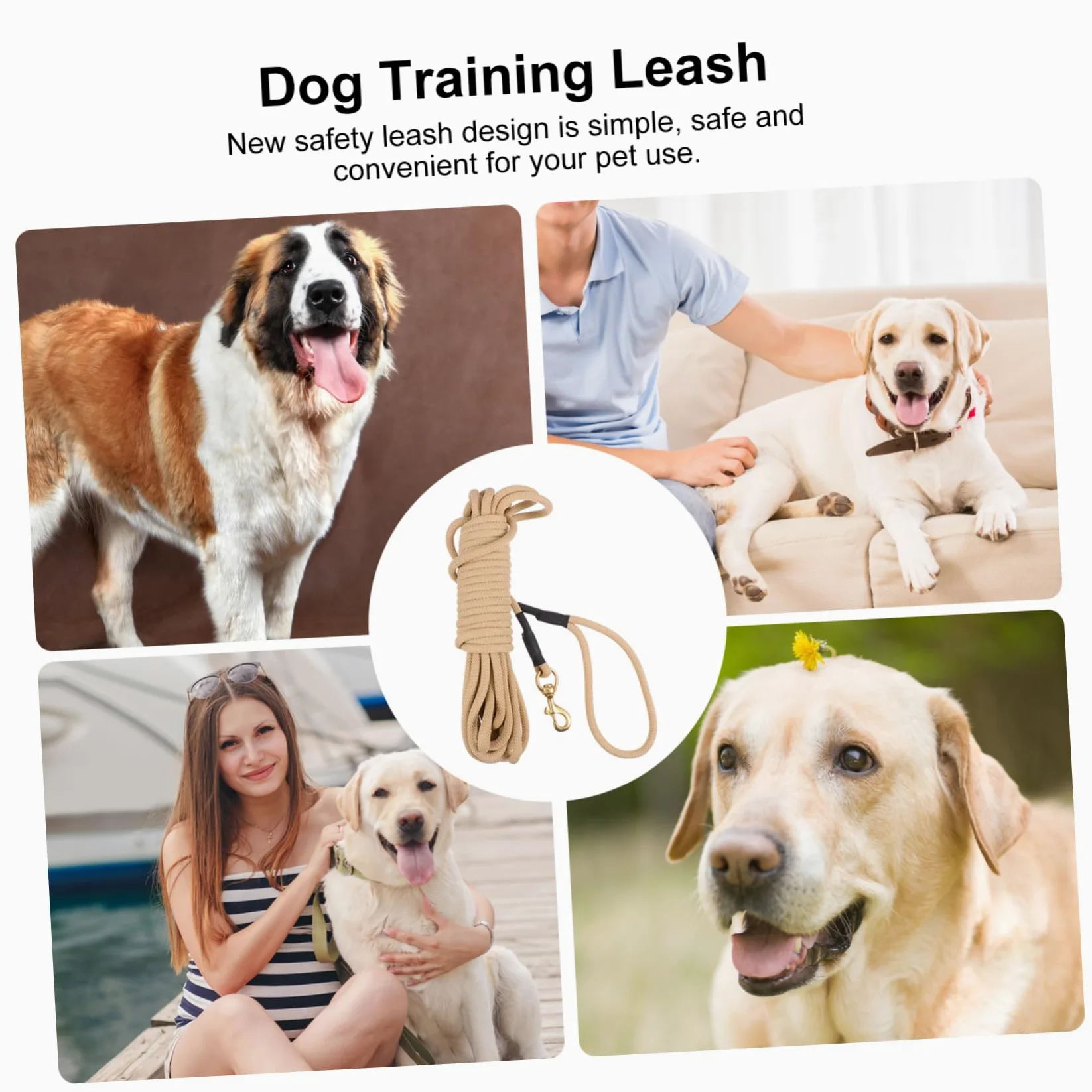 Guinzaglio per Cani lungo Addestramento Outdoor, 10 M | Gancio, Polipropilene Khaki, Resistente ai Morsi e Ammortizzante, per Corsa e Camminata