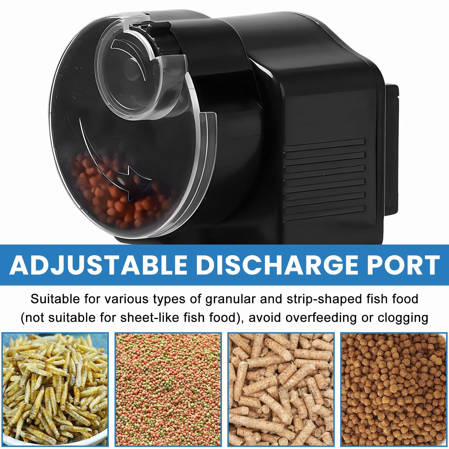 Distributore automatico di alimenti per pesci: 60 ml, per pellet e strisce