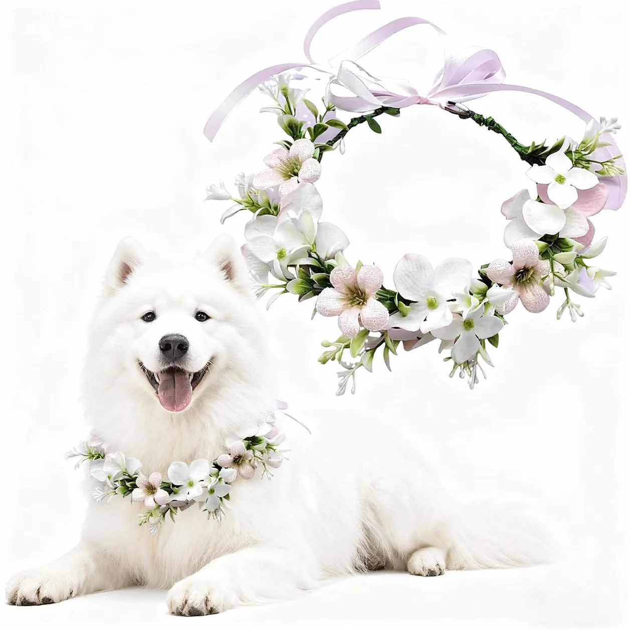 Cane Matrimonio - Collare floreale per Cani Matrimonio Papillon per Cani Vestiti da Sposa Ghirlanda Fiore Anello Regolabile Collare Regolabile per Cani di Medio Taglia