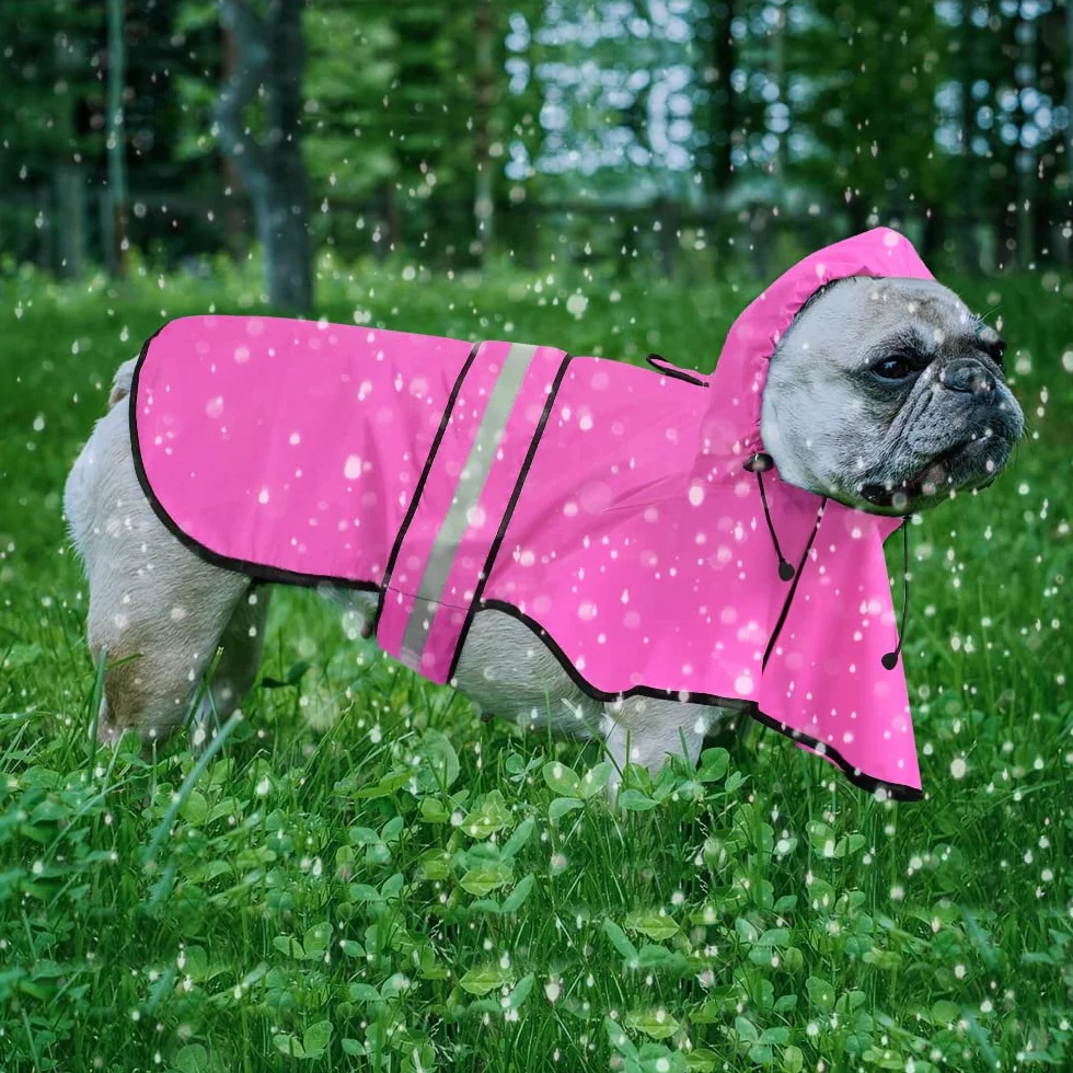 Impermeabile per cani, con cappuccio, regolabile, riflettente, antivento, per cani di taglia piccola, media e grande (S, rosa)