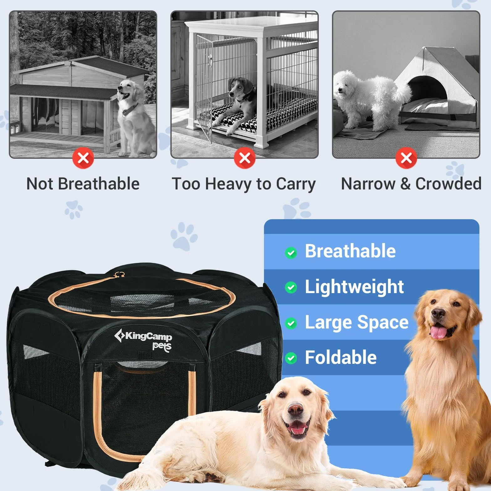 KingCamp Box per Cani Pieghevole 127x127x60 cm Nero