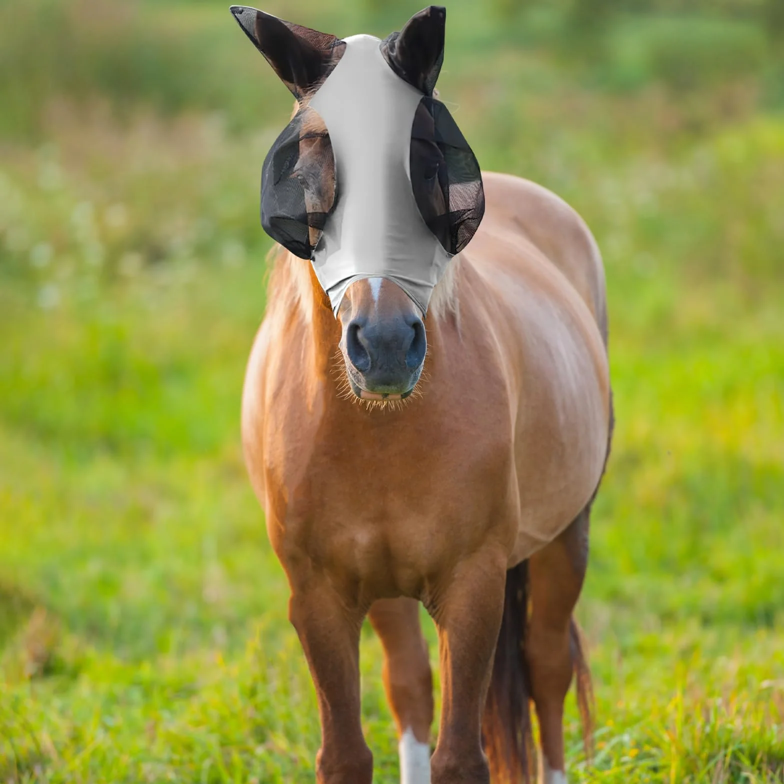 Maschera Antimosche Cavallo Protezione UV Elastico Grigio