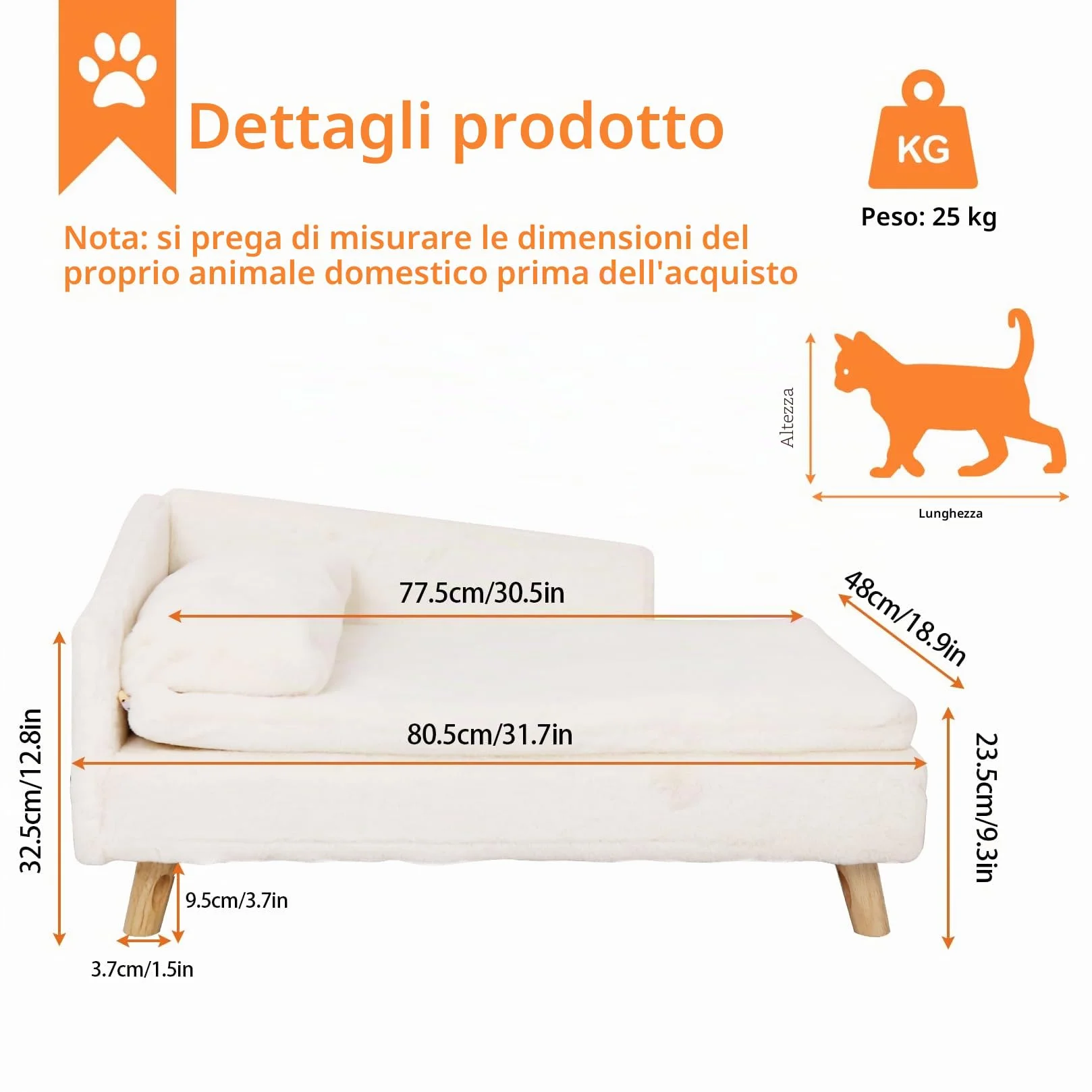 BingoPaw Divanetto per Cani e Gatti: Divano Letto Rialzato per Gatto Cani Inferiore a 25 kg Cuccia per Gatti da Interno con Cuscino Morbito Grande Cucce per Gatti da Interno, 80,5x48x23,5cm
