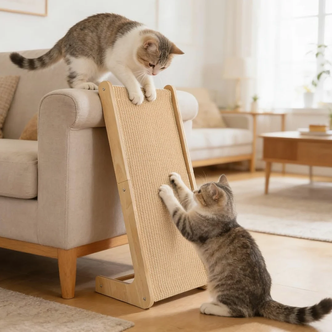 Tiragraffi per Gatti Doppio Uso 72cm | Graffio a L in Sisal Resistente, Tiragraffi da Parete e Angolo con Erba Gatta Integrata