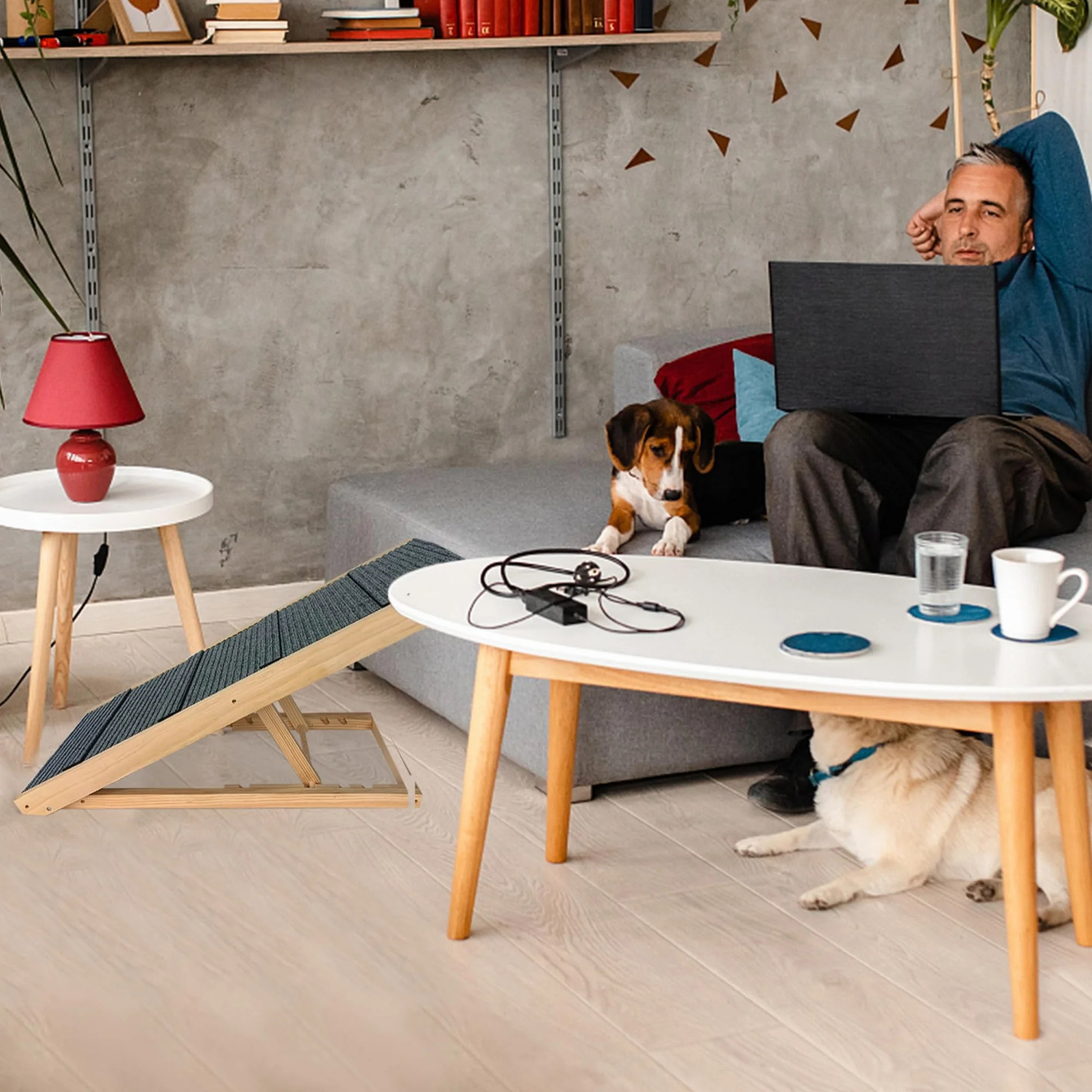 Rampa per cani in legno, pieghevole, altezza regolabile, per letto, divano, altezza 60 cm, antiscivolo, per cani e gatti, portata massima 100 kg, 100 x 40 x 60 cm