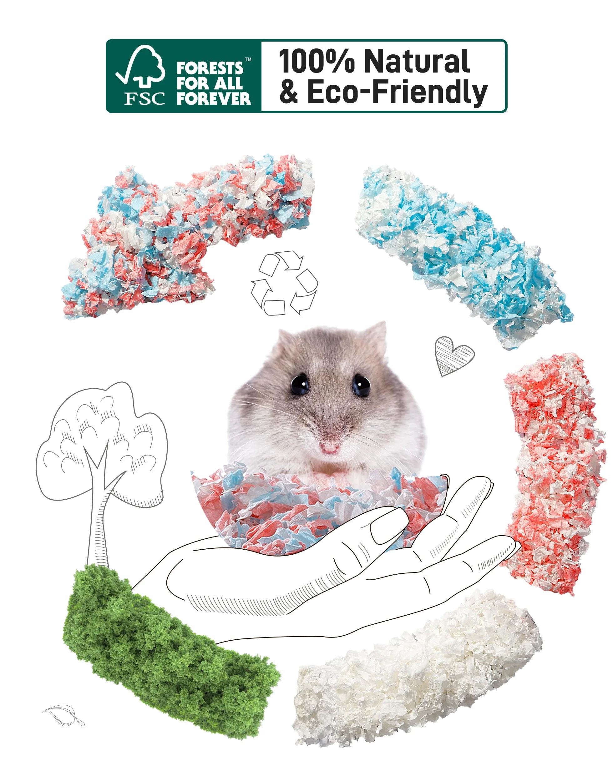 BUCATSTATE Lettiera Coniglio per Criceto/Coniglio Nano/Piccoli Animali/Roditori, Lettiera Carta Pellet 99,9% Priva di Polvere & Controllo degli Odori