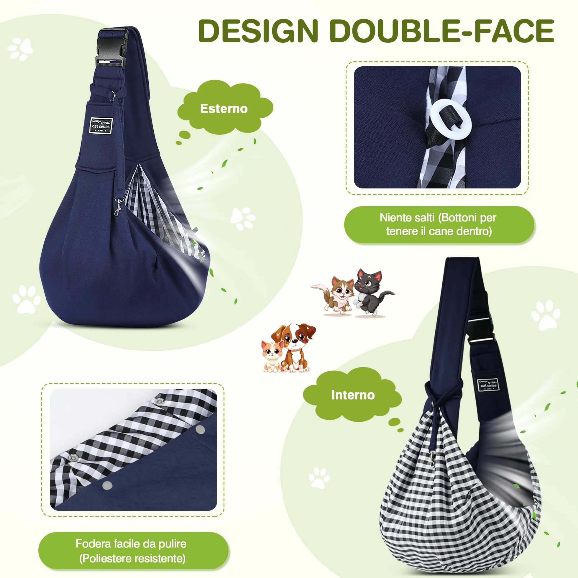 ALLSOPETS Borsa da Viaggio per Cani Piccola Taglia con Tasca Portaoggetti Marsupio Portatile Trasportino Blu Mezzanotte
