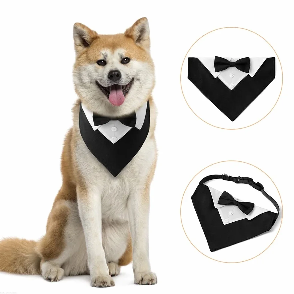 DONGKER Collare Smoking per Cani Regolabile con Papillon per Cane Piccola Media Grande Matrimonio Compleanno San Valentino