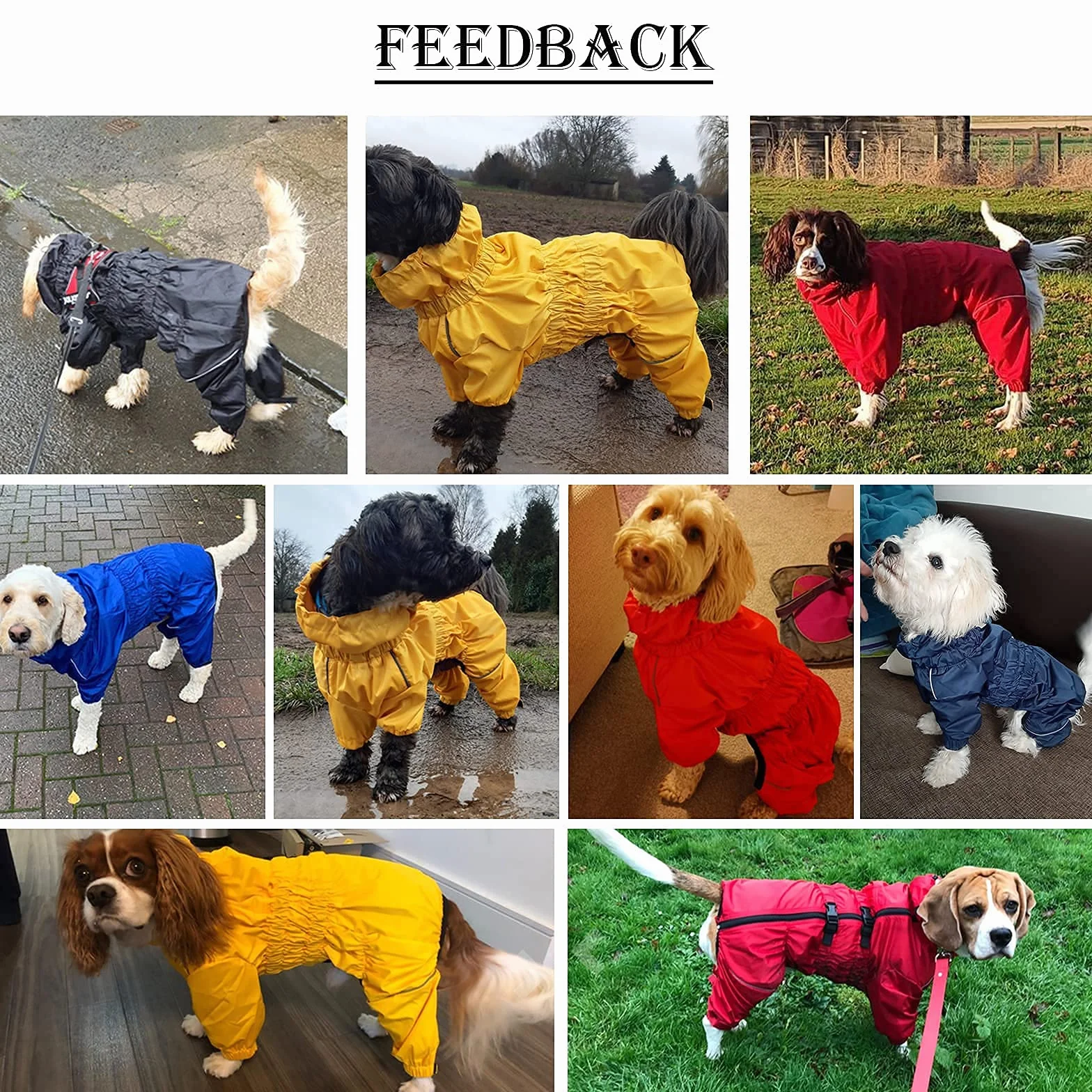 MOREZI Impermeabile per cani a collo alto, cappotto per cani impermeabile a quattro zampe, cerniera posteriore e polsini elastici, facili da indossare e da togliere e comodi da indossare-Giallo-S