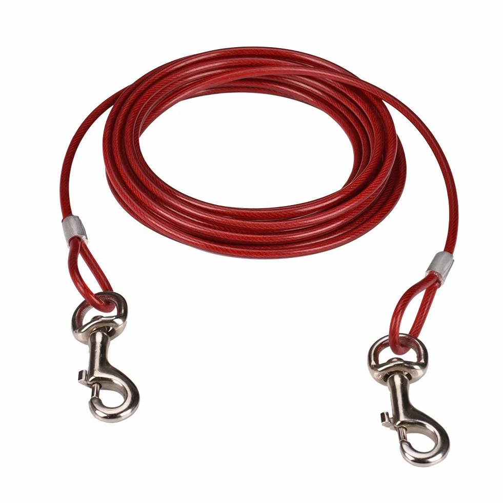 10ft/16ft/33ft Dog Tie out cable, Acciaio inossidabile Pet Dog Tie out cable - Double Head Dog leash campeggio Outdoor tie-out cable for Medium Large Pet Dogs (5m, Rosso)