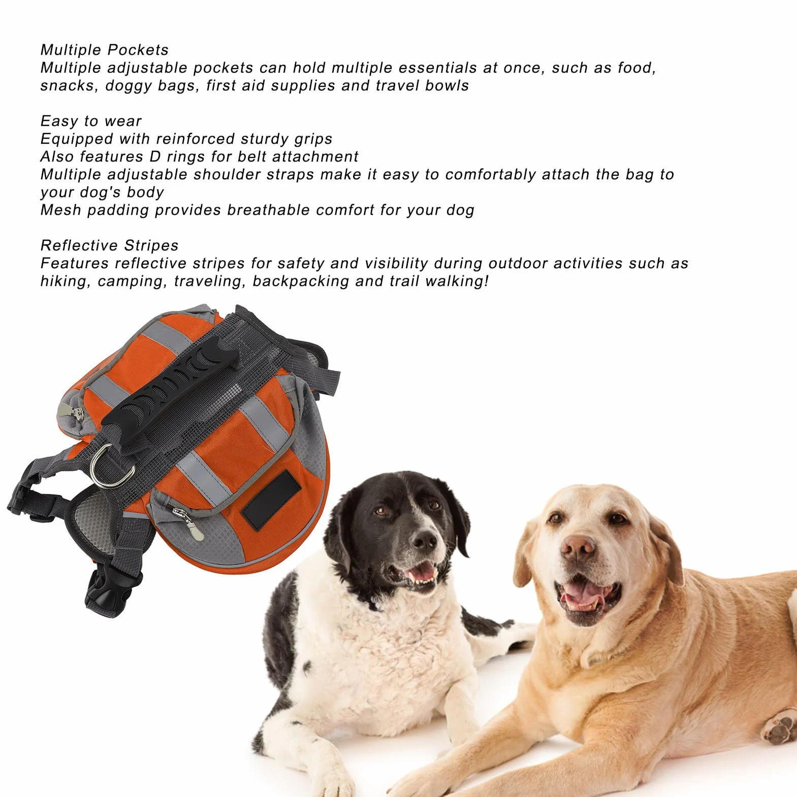 Borsa da Sella per Zaino per Cani, Borsa da Sella con Imbracatura Regolabile con Tasche Laterali di Sicurezza Riflettenti Gilet per Cani per Escursionismo, Campeggio, Viaggi,