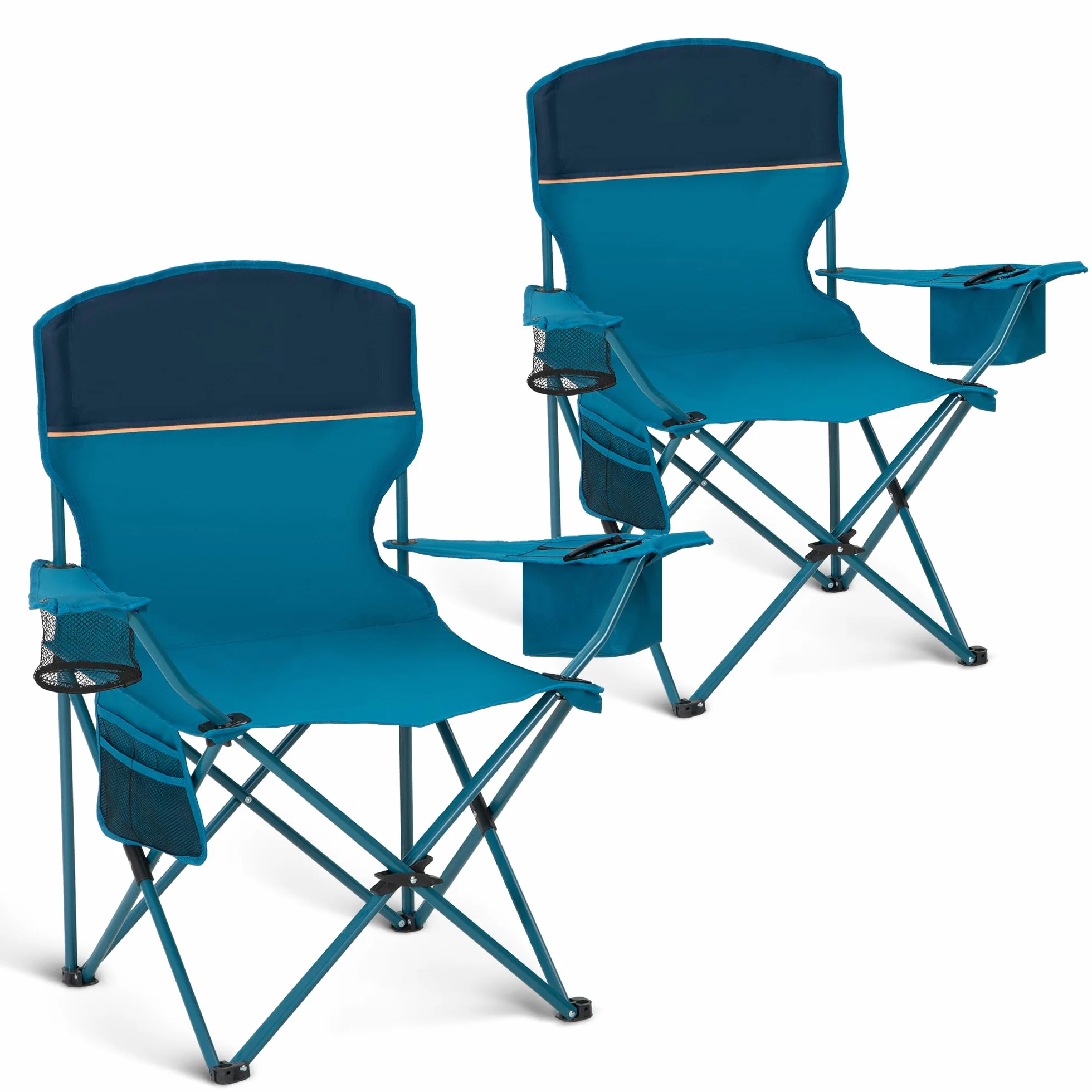 HIGH POINT SPORTS Sedia da Campeggio Pieghevole, Set da 2 Pezzi, fino a 102 kg, Sedie Pieghevoli da Esterno, Sedie da Campeggio,Sedie da pesca con Braccioli (Blu)