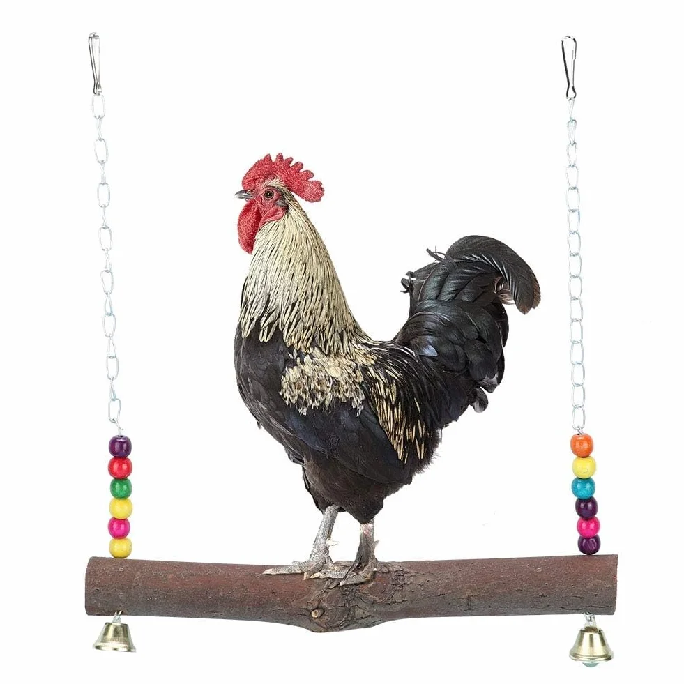 Altalena di Pollo Giocattoli Mordaci con Blocchi di Legno e Campana per Pappagalli Medi e Grandi