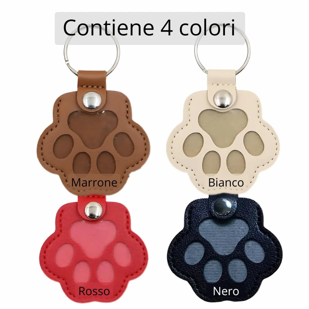 ZEXI 4 Portachiavi Raccogli Pelo per Cani e Gatti, Set da 4 Porta Pelo a Forma di Zampa per Pelo Animale, Accessorio per Cani Gatti, Pelle PU, Nero, Rosso, Marrone, Bianco