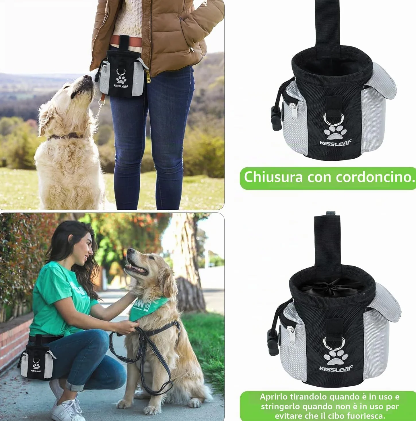 kissleaf Porta Premietti per Cani Multifunzionale Borsa Porta Snack Cane Sacchetto Addestramento Cani Marsupio Premi Cane Porta Sacchi Cibo Cane