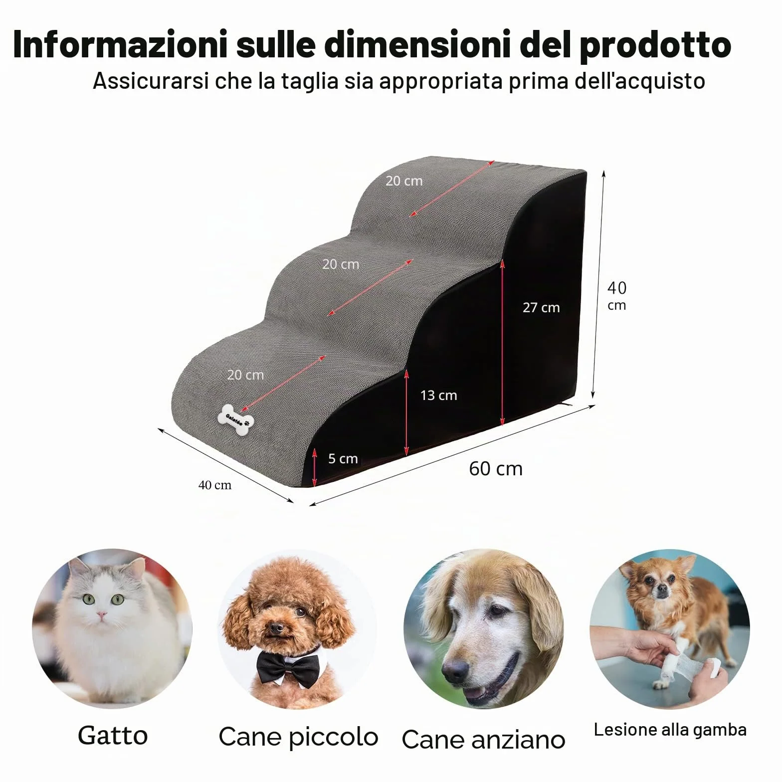 Galatée Scala Per Animali Domestici 3 Livelli In Schiuma Ad Alta Densità Rimovibile Lavabile Grigio