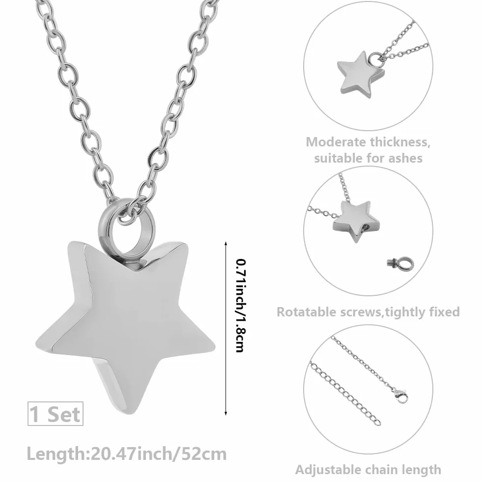 CREATCABIN Collana Urna A Forma Stella per Ceneri Ricordo Gioielli per Cremazione Urne Acciaio Inossidabile Ciondolo Mini Urna Collana Stella Argentata Medaglioni Portacenere Spilla A Imbuto 45.7cm