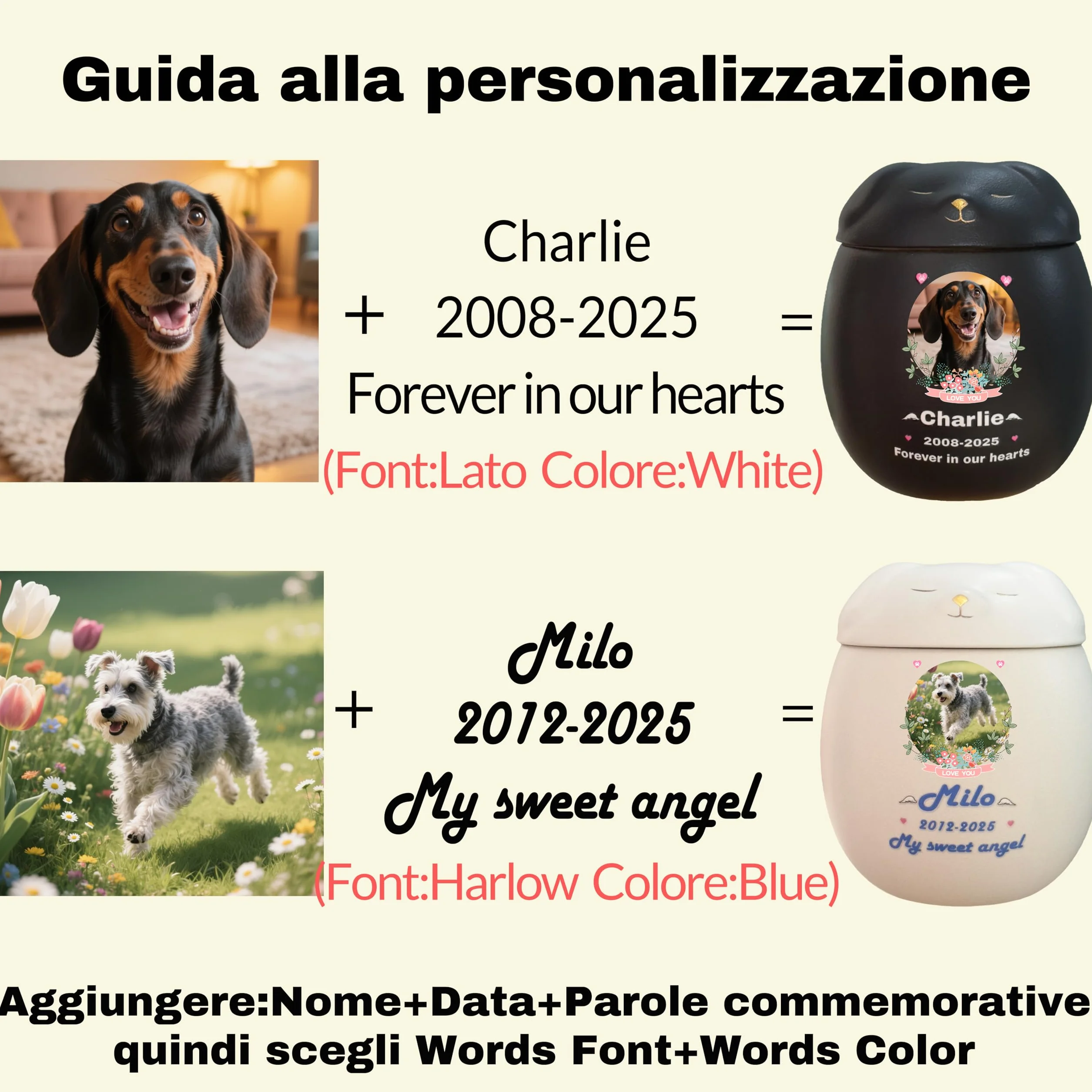 Urna per cani personalizzata in ceramica fatta a mano, Piccola per ceneri ≤ 10 kg