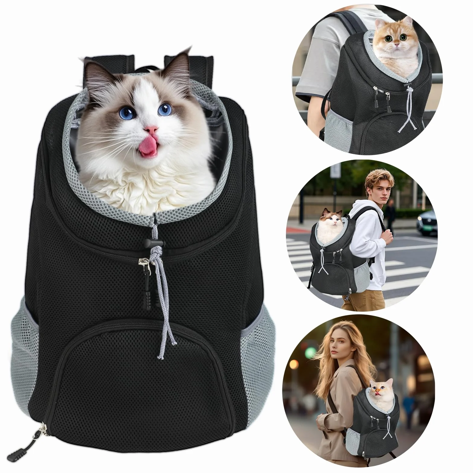 Zaino per Cani e Gatti Regolabile Traspirante 3-7kg Porta Cane con Guinzaglio Sicurezza Apertura Regolabile