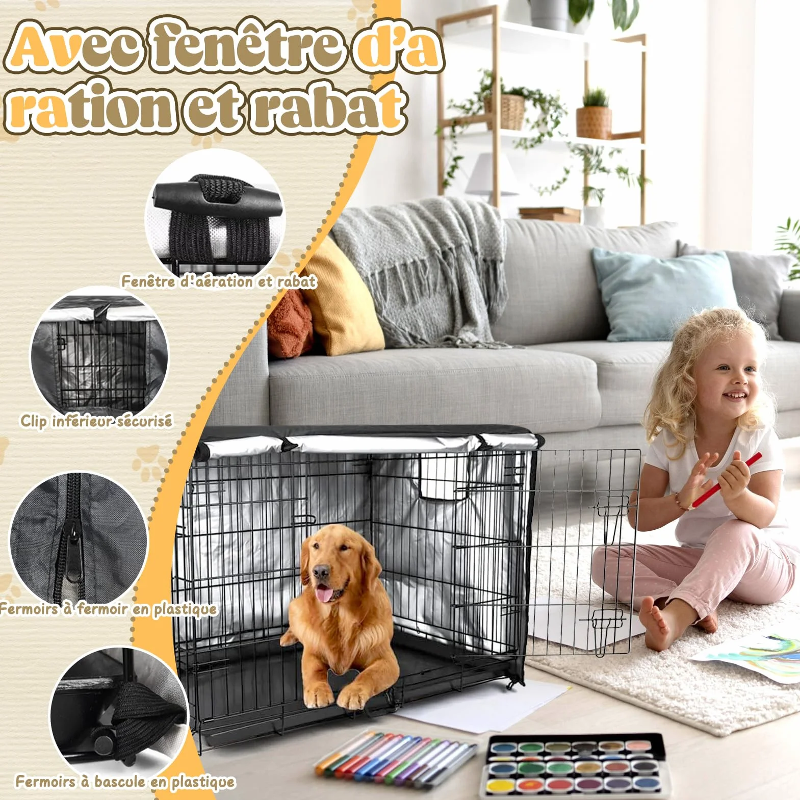 VINGVO Copertura per gabbia di cane 600D Impermeabile 42 pollici