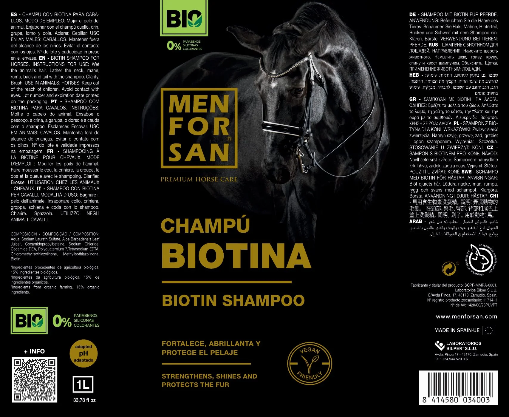 MENFORSAN Shampoo alla biotina per cavalli, 1L | BIO - Vegan friendly - 100% naturale | PREMIUM HORSE CARE