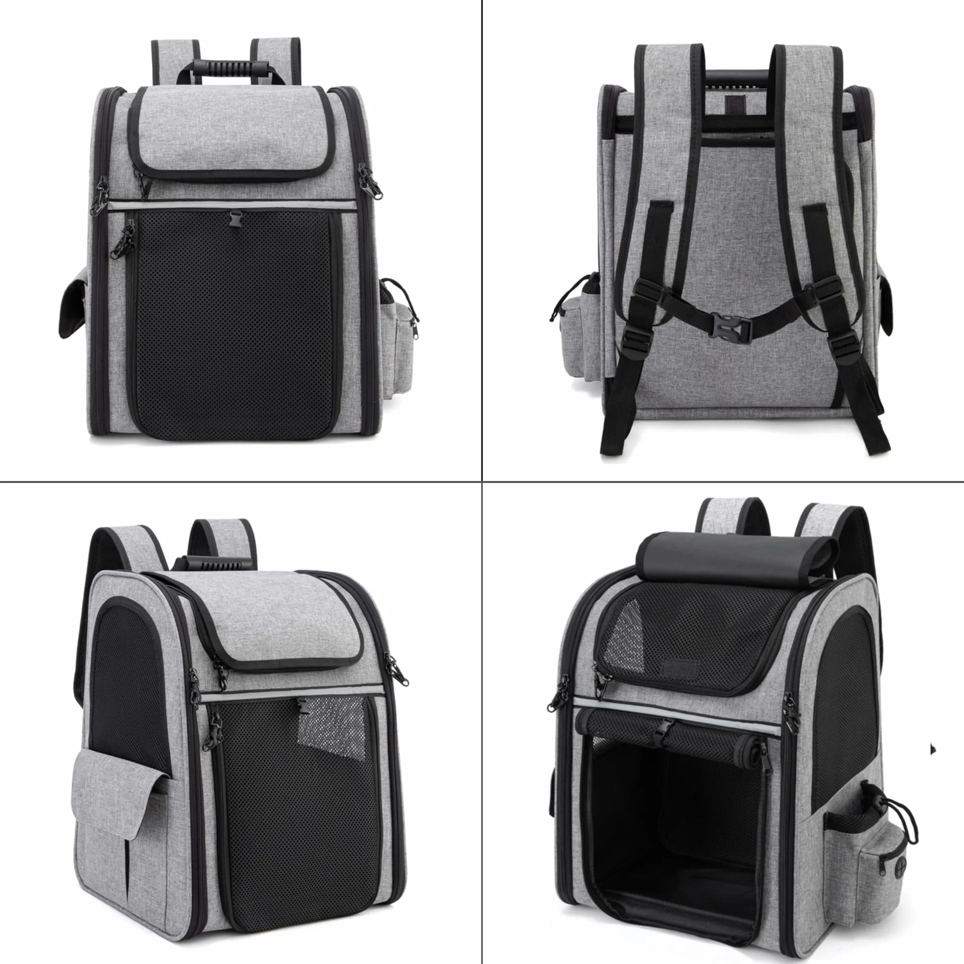 Zaino Trasportino Gatto Cane Estensibile Cuccia Portatile Grande Espandibile Borsa Porta Animali Pieghevole Traspirante per Cani Piccoli Cuccioli Gatti Medi Fino a 8kg Km15 (Grigio)