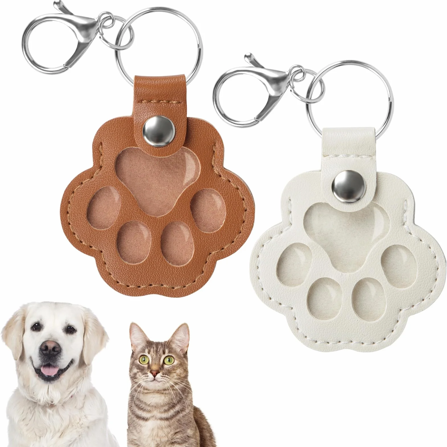 Kiiwah 2 Pezzi Portachiavi Carino a Forma di Zampa, Raccoglitore di Peli di Animali, Ricordo Regali per Amanti dei Cani Gatti (Marrone+Bianco)