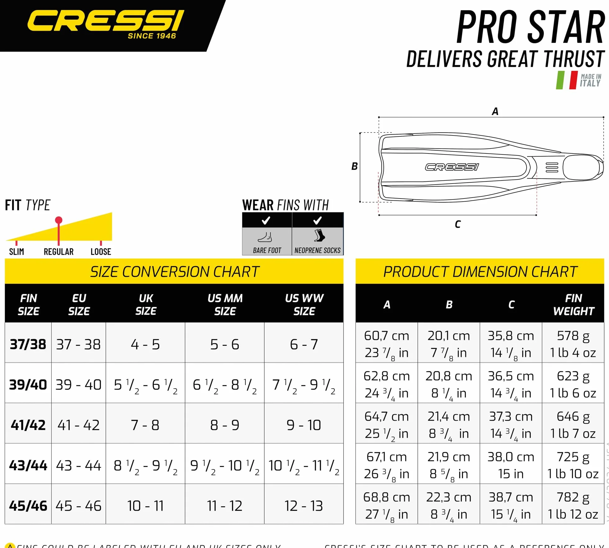 Cressi Pro Star Pinne Alte Prestazioni Immersioni Apnea Snorkeling