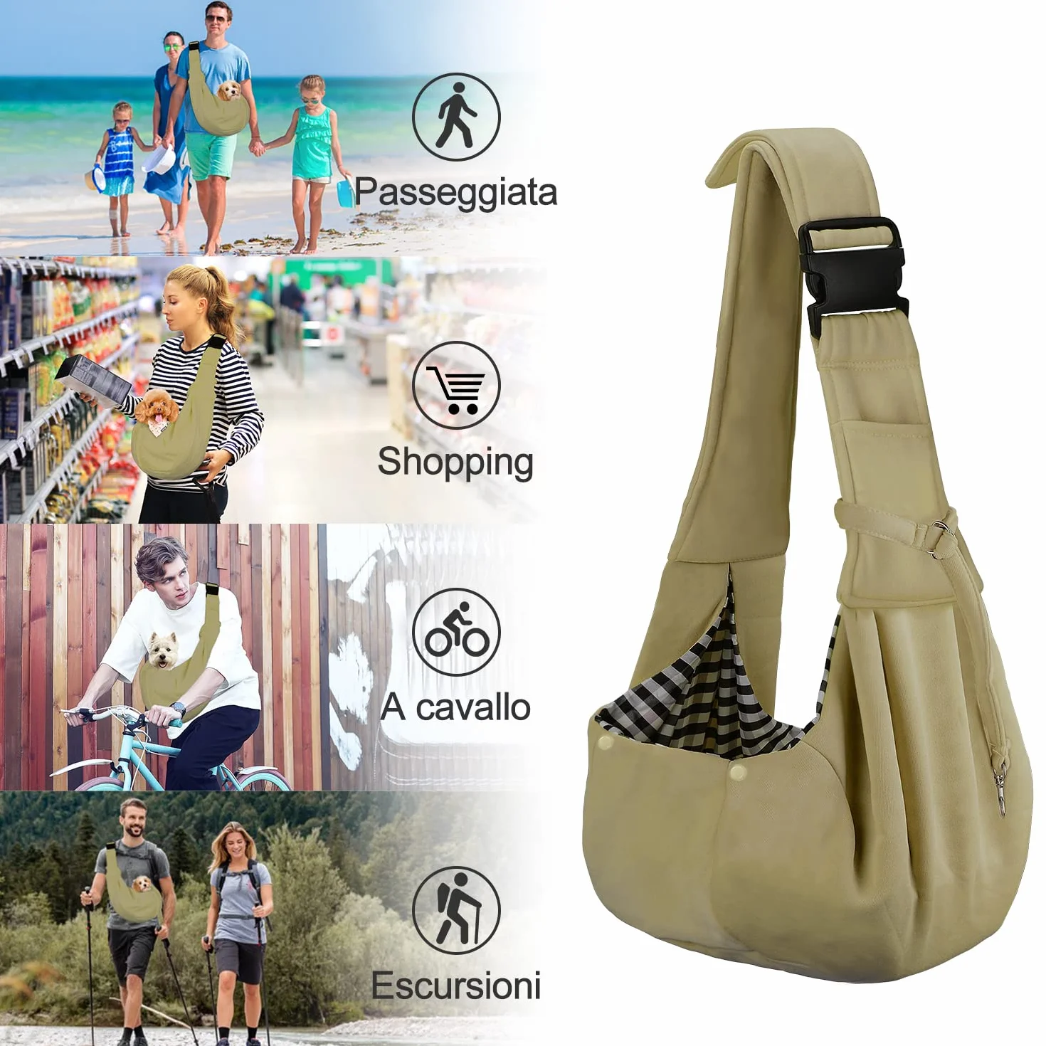PETLOFT Borsa Trasportino Zaino per Cani Piccoli, Cross-Body Pet Sling Carrier, Regolabile Fino a 4.99kg