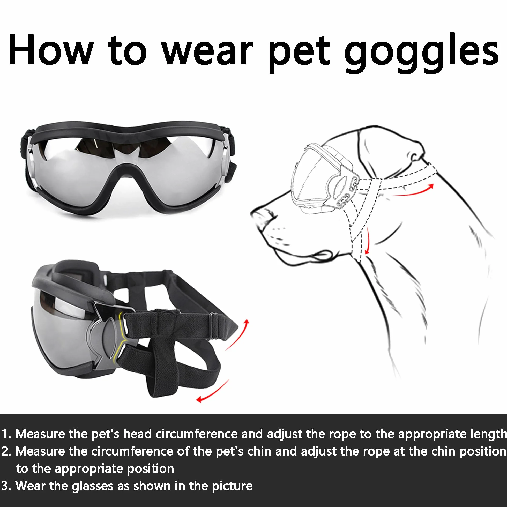 Occhiali per Cani, Occhiali Protettivi per Animali Domestici Resistenti Ai Raggi UV con Cinturino Elastico Regolabile Antivento Impermeabili (black1)