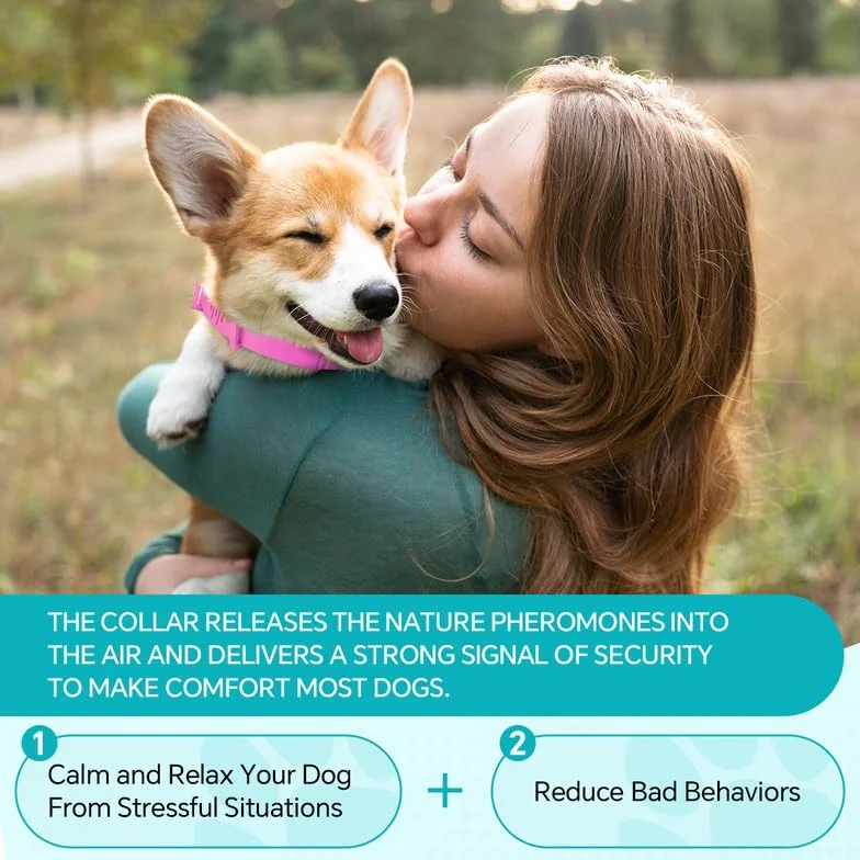 WEALLIN Collare Calmante per Cani Anti-Ansia Regolabile Impermeabile Naturale Feromoni 60 Giorni 2pz Rosa