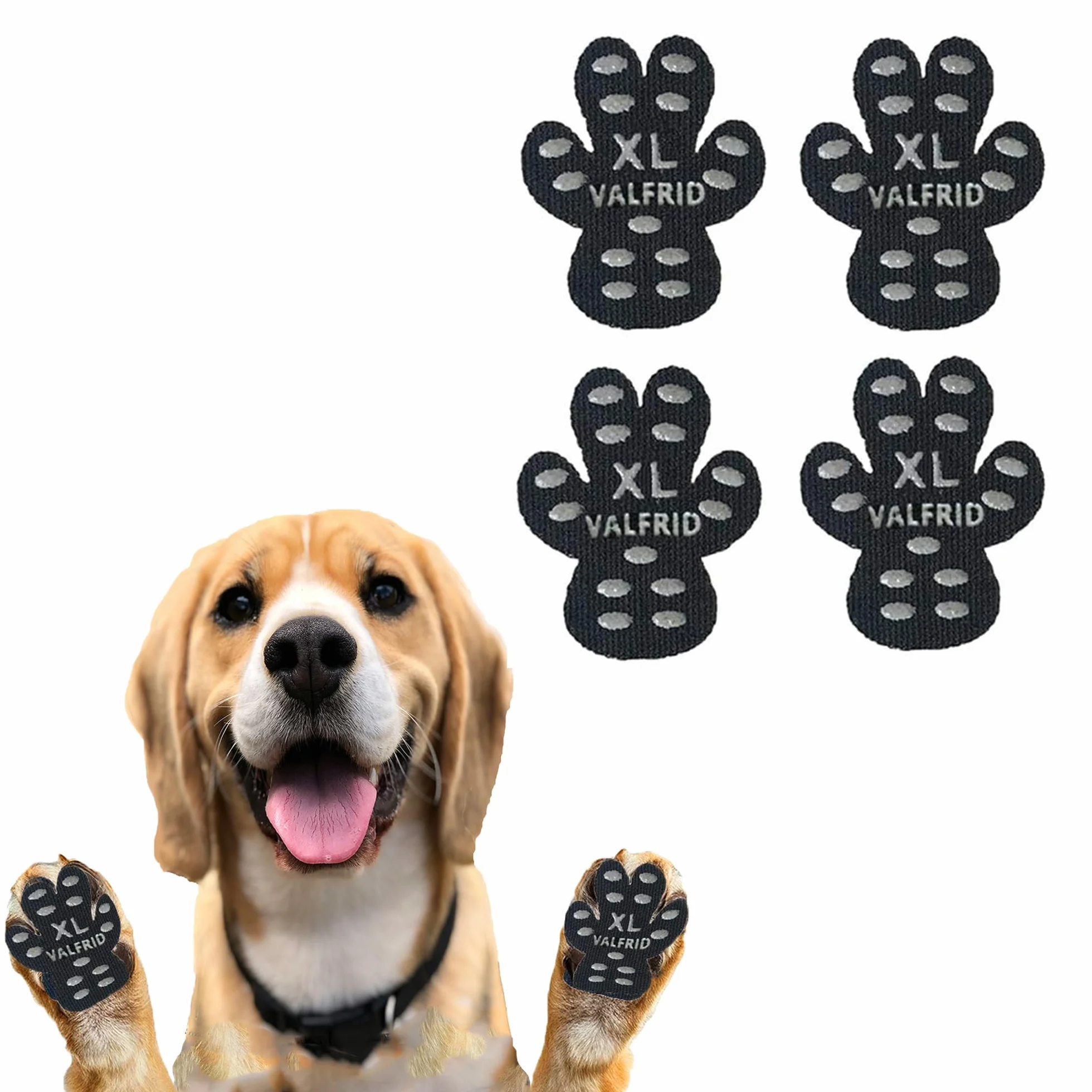 VALFRID Protezione Antiscivolo per Zampe di Cane, Grip Sicuro su Pavimenti Scivolosi Legno, Autoadesivo Resistente Cane Calze Scarpe per Cani Sostituzione Nero 60 pz XL