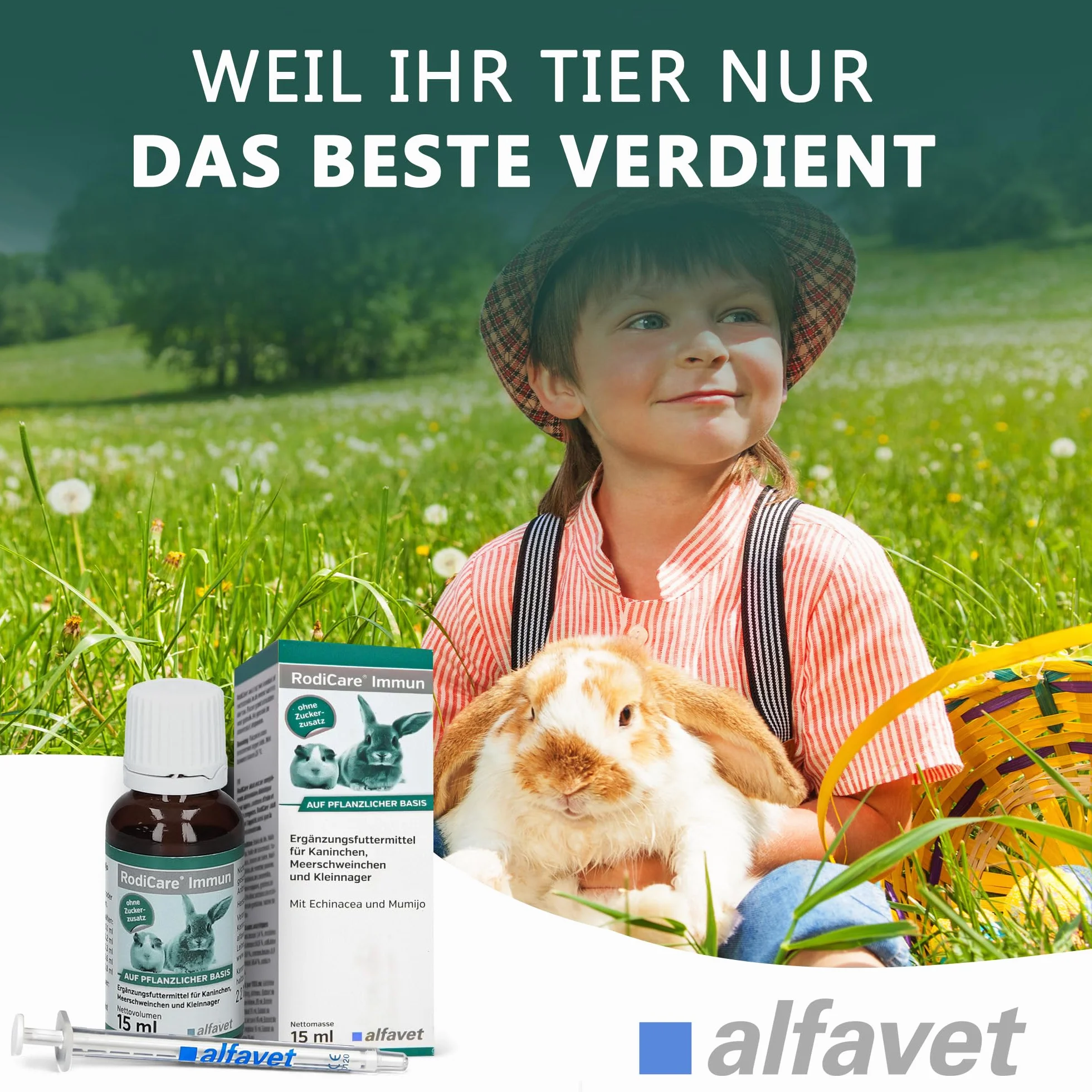 Alfavet RodiCare Immun (15 ml) – Supporto nutrizionale per il benessere generale di conigli, porcellini d’India e piccoli roditori – con estratti vegetali e zinco, senza zucchero