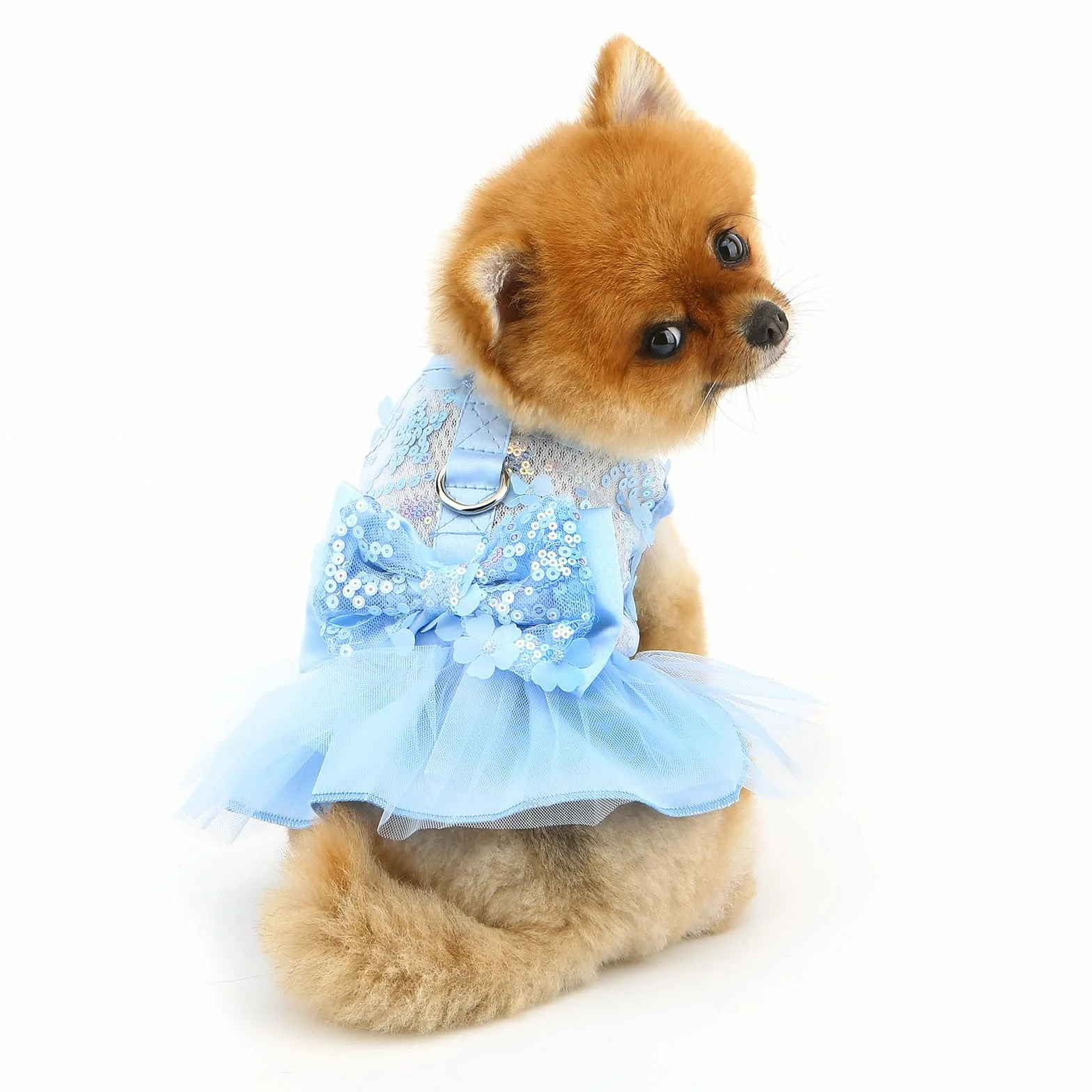 PAIDEFUL Vestito per cani, vestito di lusso con fiocco da principessa, per ragazze e cani, gonna per animali domestici in rete con paillettes, fiori, gatti, cuccioli, abiti per feste di nozze,
