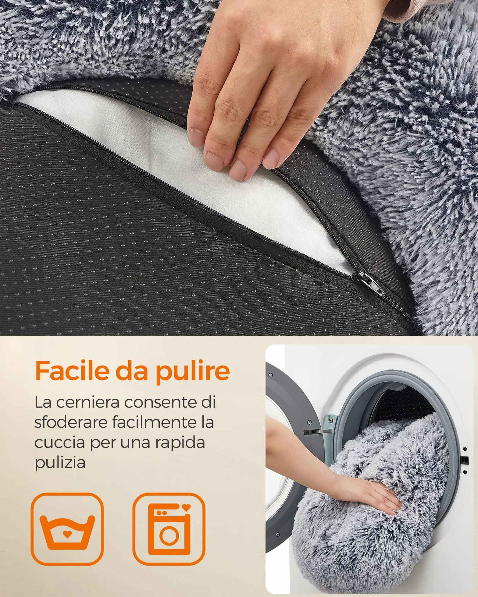 Feandrea Cuccia Cane Interno a Ciambella, Cuscino Lavabile, Diametro 60 cm, Grigio Ombré
