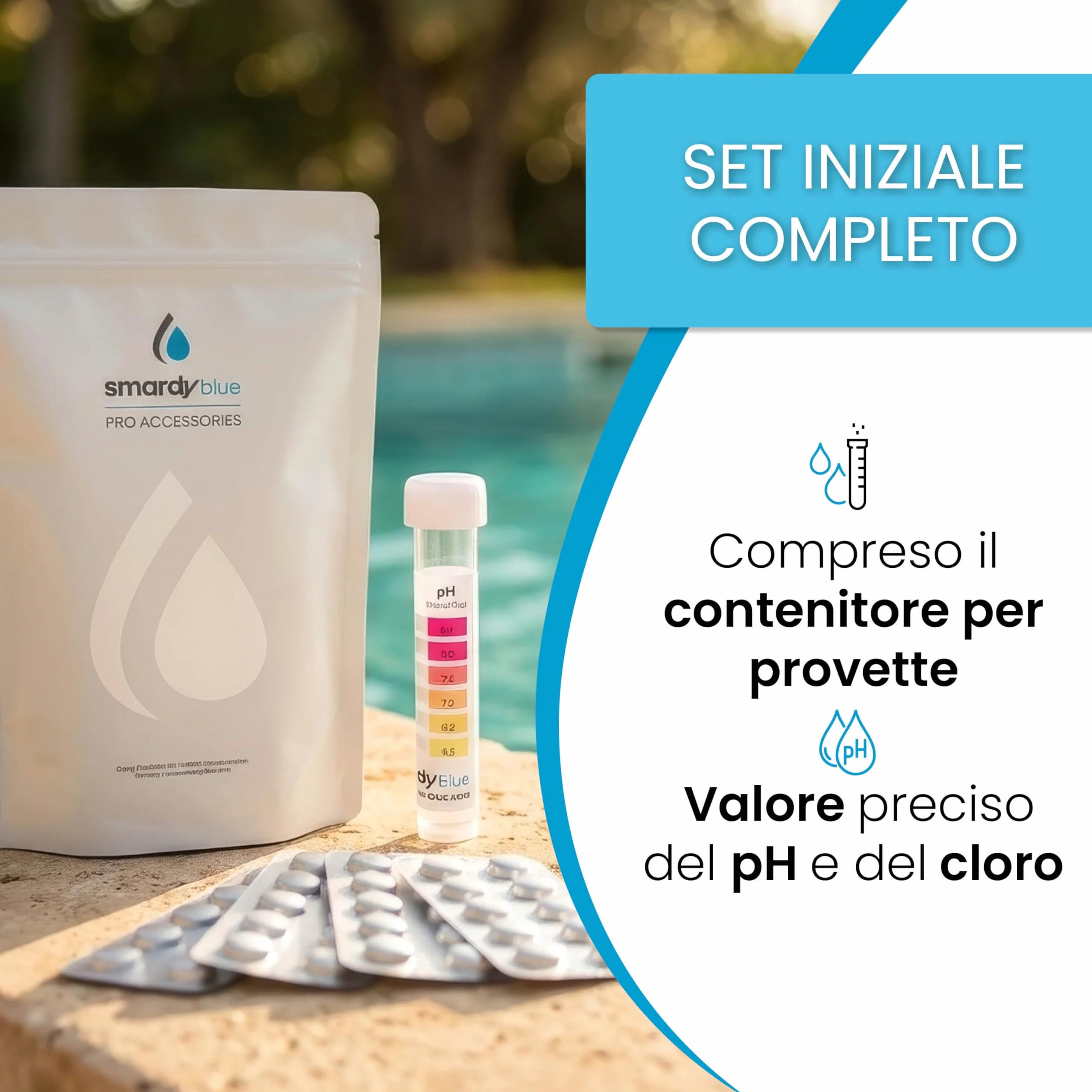 Pastiglie Test Rapido pH e Cloro 80 (40x Phenol Red + 40x DPD1) con provetta – per piscina, spa, acquario – Made in Germany