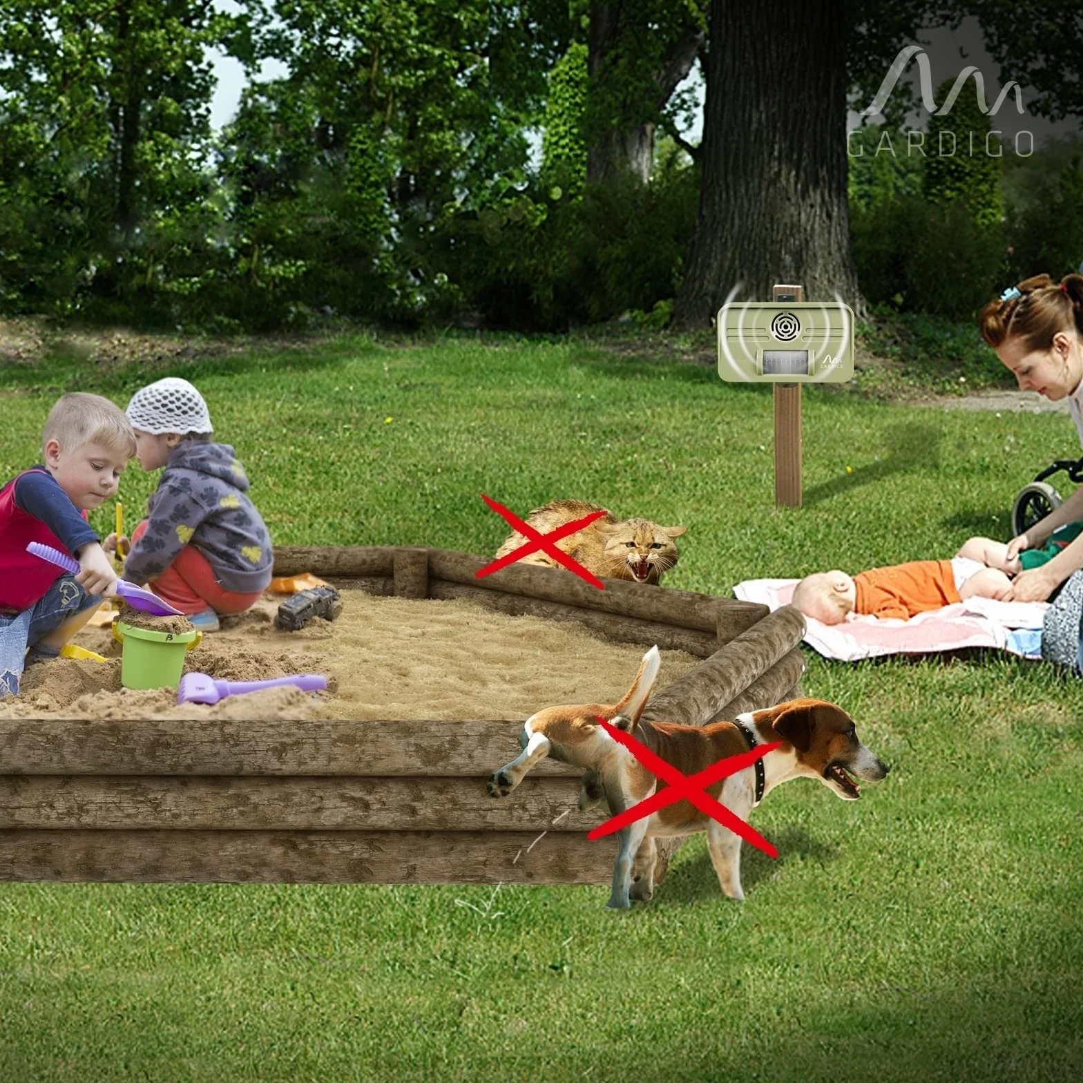 GARDIGO® Scaccia Gatti | Repellente per Gatti | Dissuasore per Cani | Disabituante Gatti | Repellente Ultrasuoni Animali Giardino | Angolo di Rilevamento 70°, Raggio d'Azione 7 m | Anti Gatto 1 Pezzo