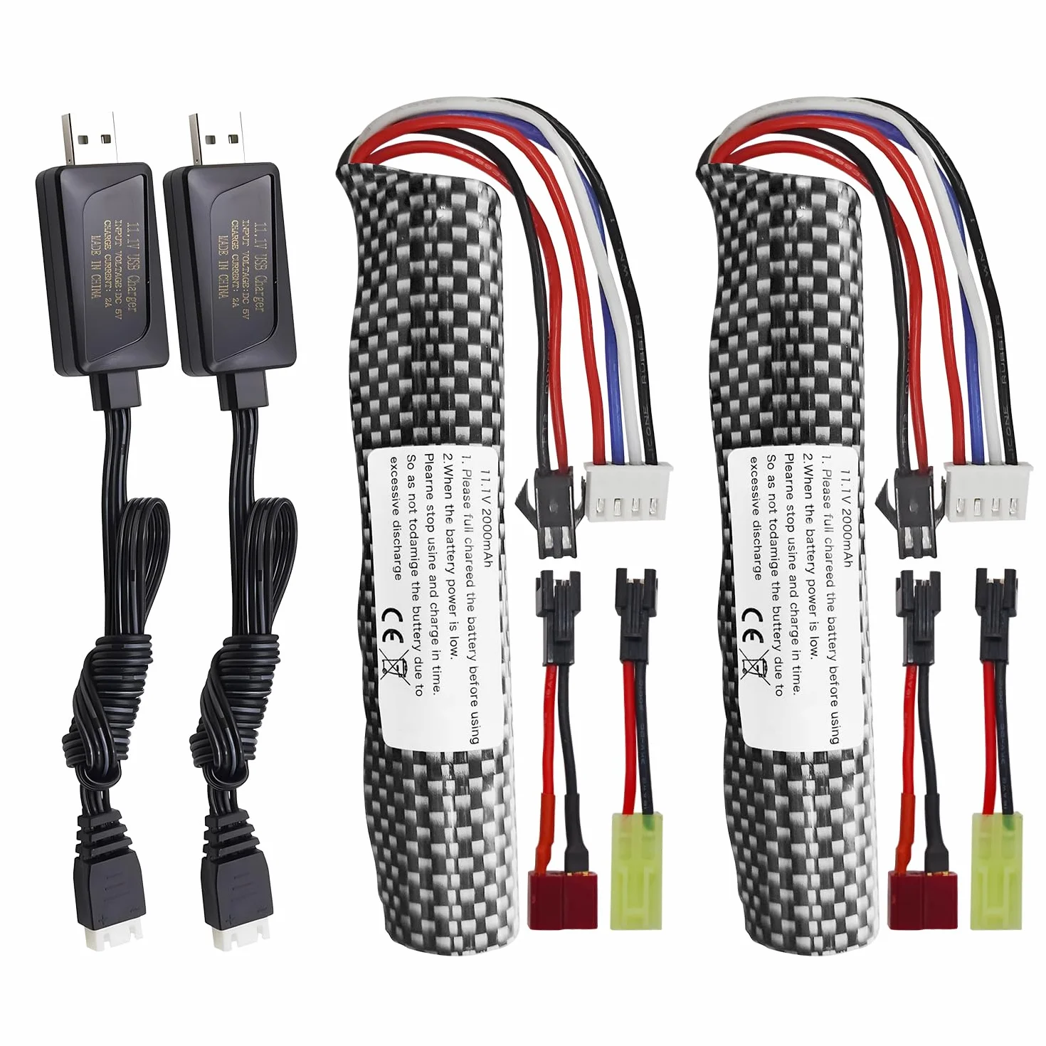 2PCS 3S 11.1V 2000mAh Li-ion batteria SM-2P connettore a spina con cavo di ricarica USB per Airsoft Gel acqua palla Exploder Airsoft Gel Ball Blaster sostituzione della batteria