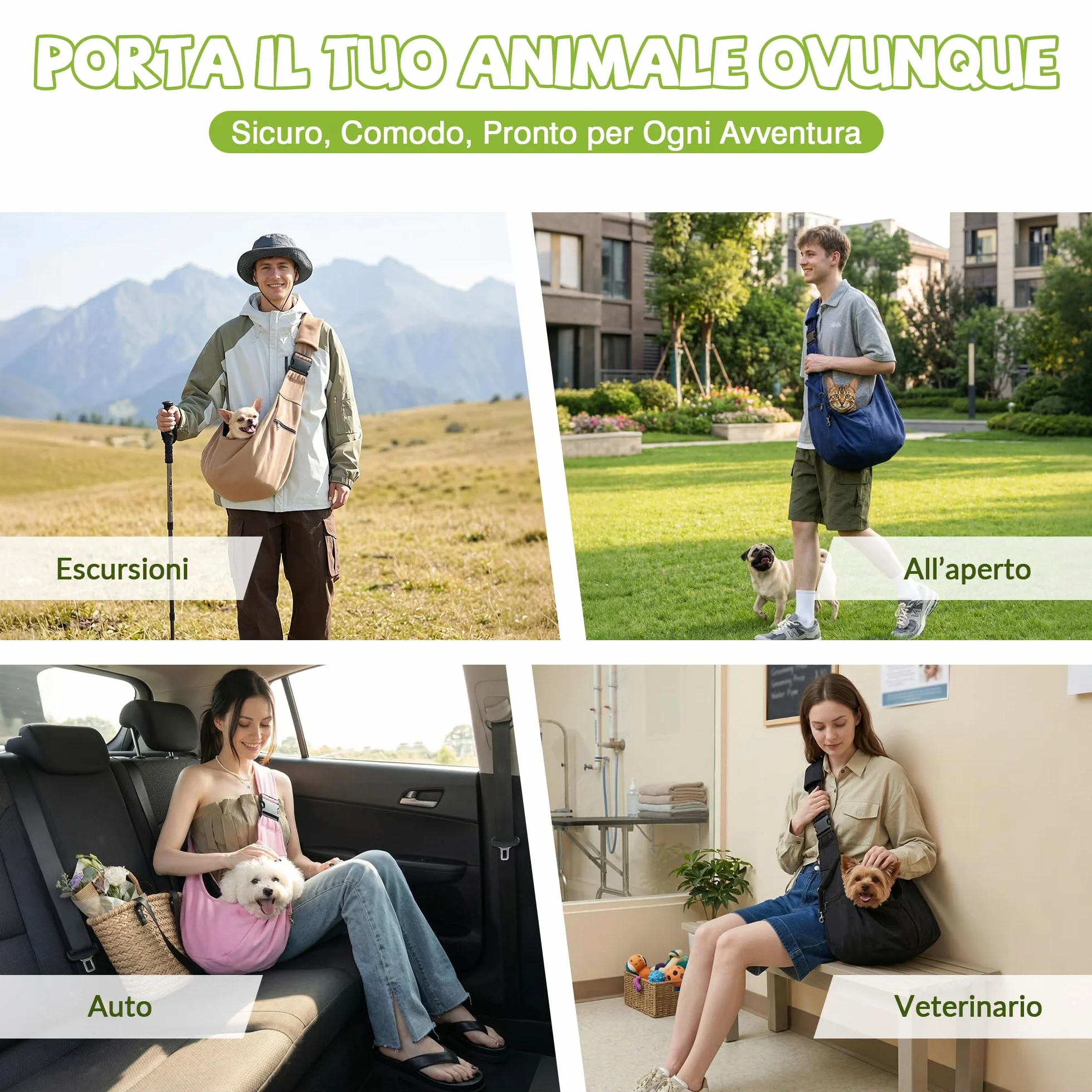 ALLSOPETS Borsa Trasporto Cane Gatto Tracolla Traspirante per Cani Piccola Taglia Gatti Gancio Sicurezza Verde Oliva