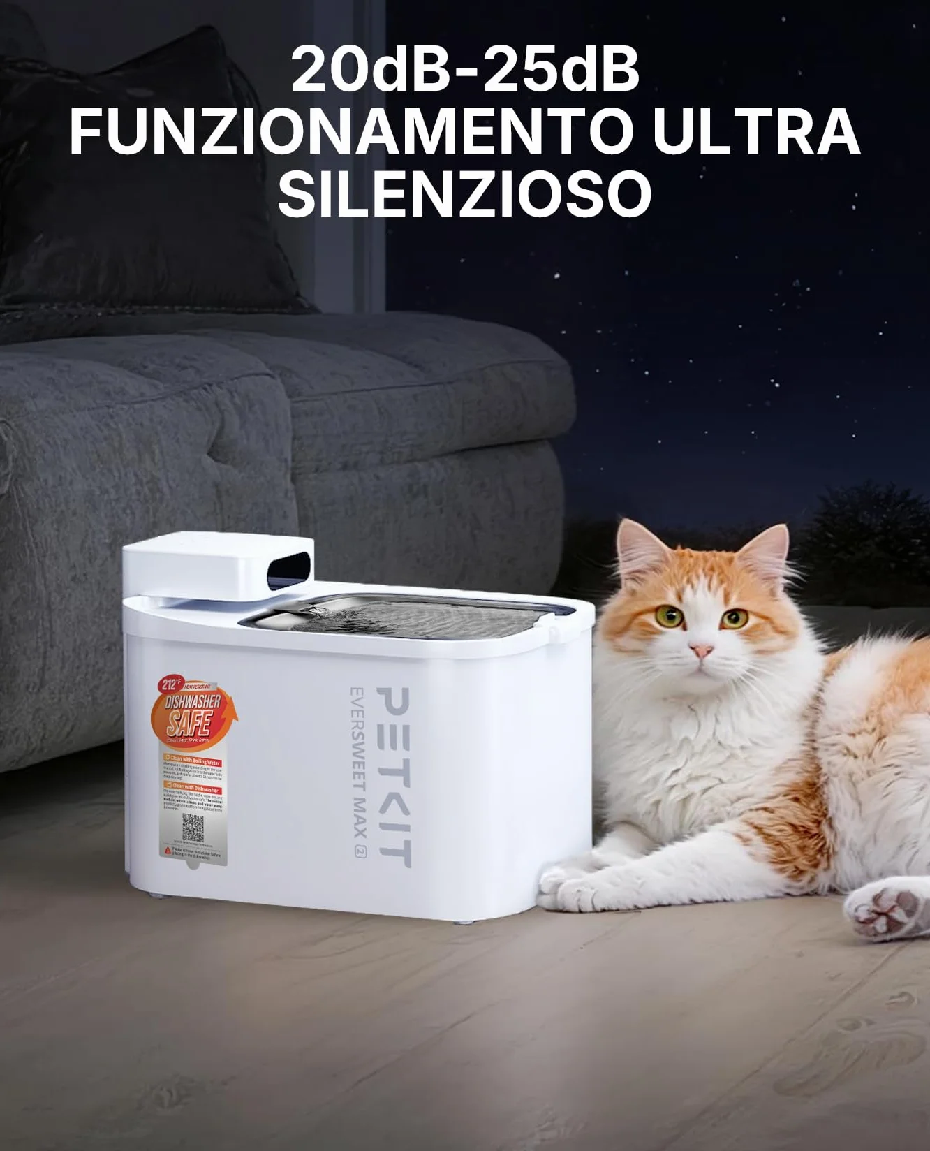 PETKIT EVERSWEET MAX 2 Fontanella per Gatti Senza Fili, 3L Fontana per Gatti con Sensore, Lavabile in Lavastoviglie, 25dB Ultra Silenziosa, Controllo App Intelligente, 5000 mAh Grande Autonomia