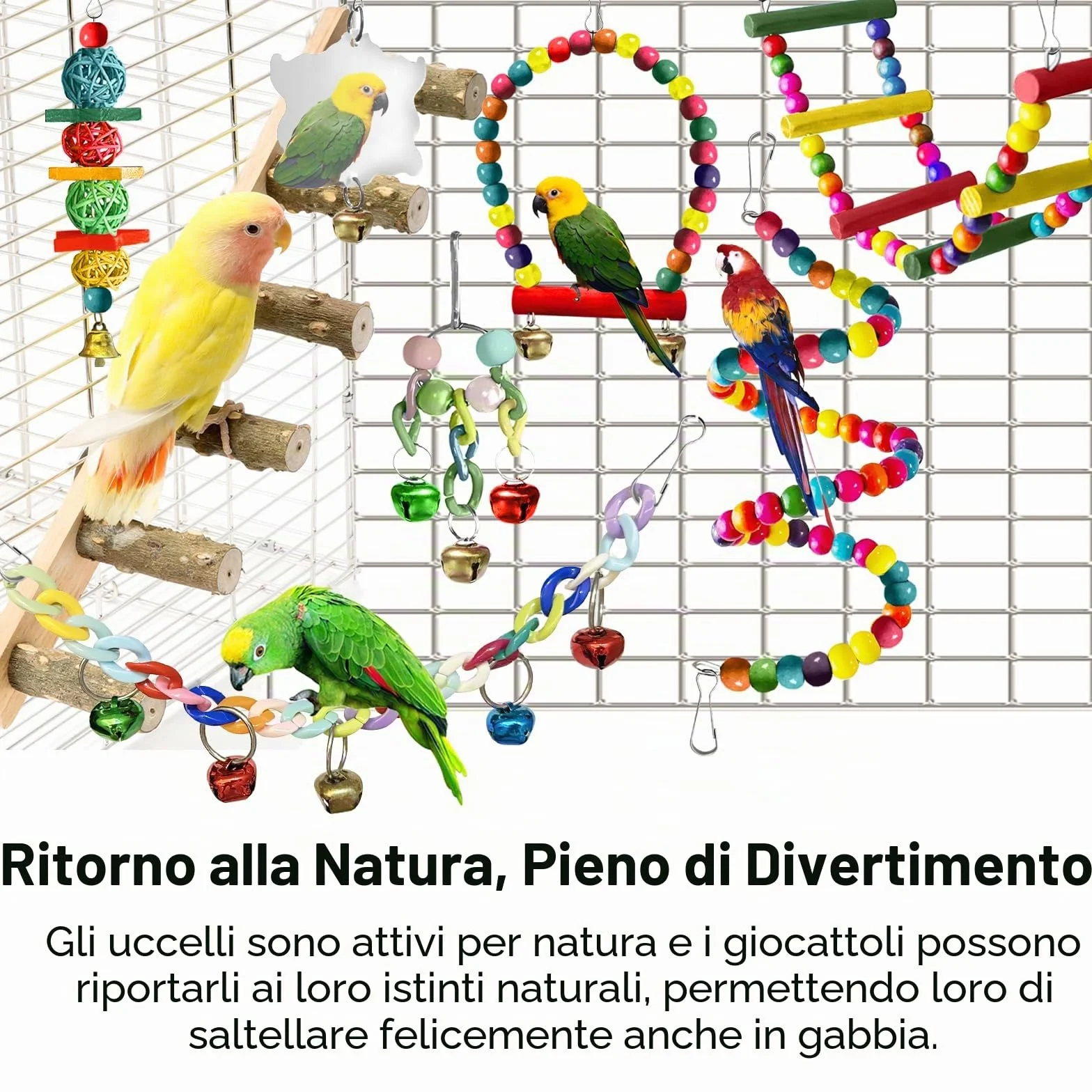 Giochi per Uccelli Pappagalli Altalena Giocattolo da Masticare per Cockatiels Pappagallini Inseparabili