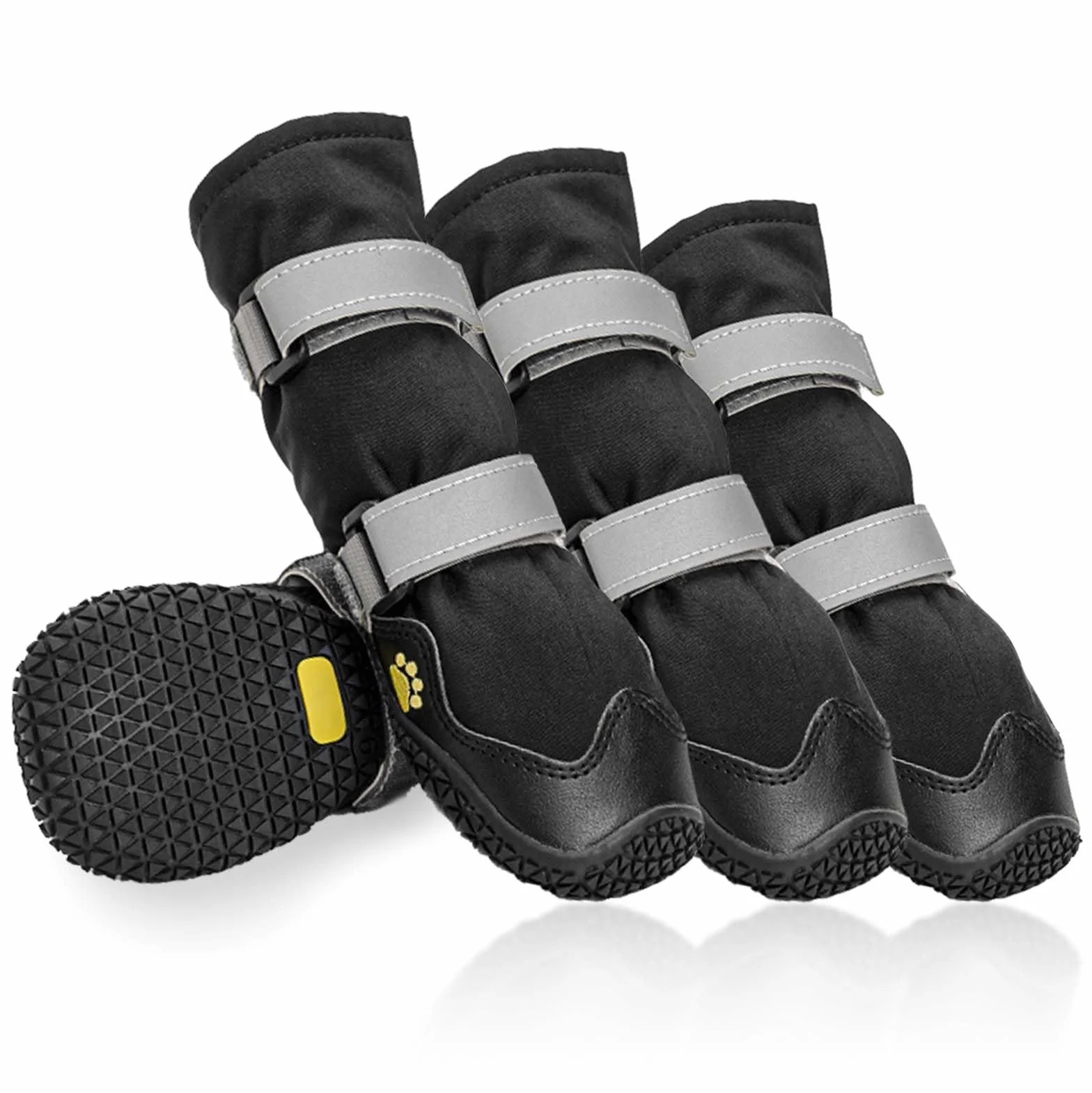 Scarpette Cane Antiscivolo Impermeabili con Cinghie Riflettenti, Suola in Gomma Protezione Zampe 4 Pezzi XL Nero