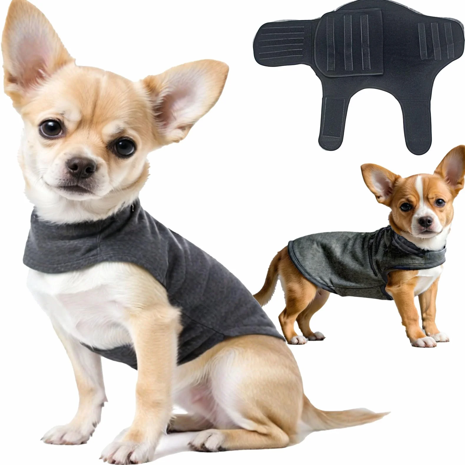 Cappotto Anti Ansia per Cane Acrilico Calmante con Chiusura a Strappo Regolabile Grigio Scuro XS