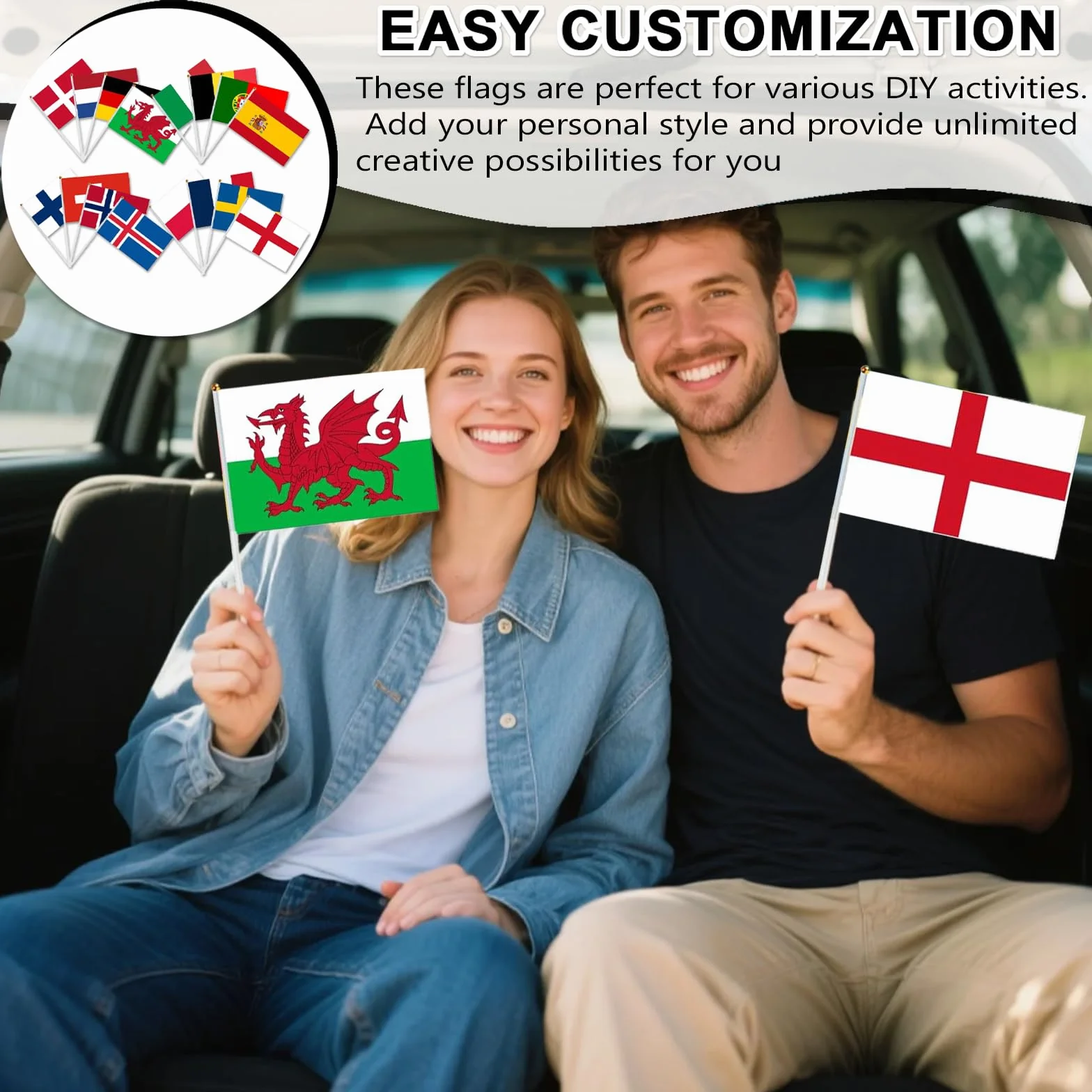 Bandiera Mini Campionato Europeo Calcio Femminile 2025: Set 16 Pezzi 14x21 cm Stelo Plastica