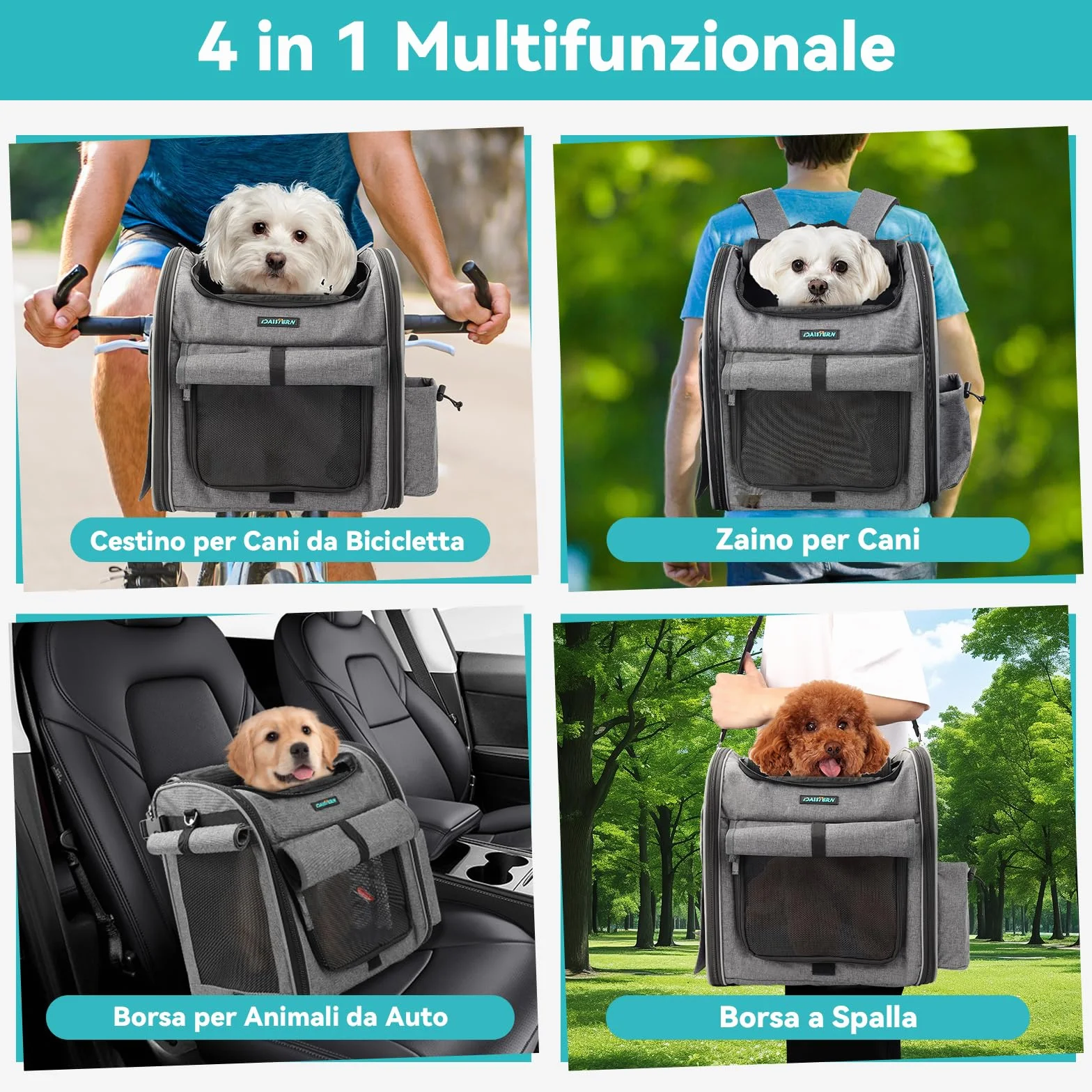 Cestino da Bici Anteriore per Cani Gatti fino a 10KG con Supporto L Ultra-Resistente Φ55mm, Zaino per Animali Domestici con Cerniera SBS, Finestre in Rete Traspirante, Cuscino Impermeabile