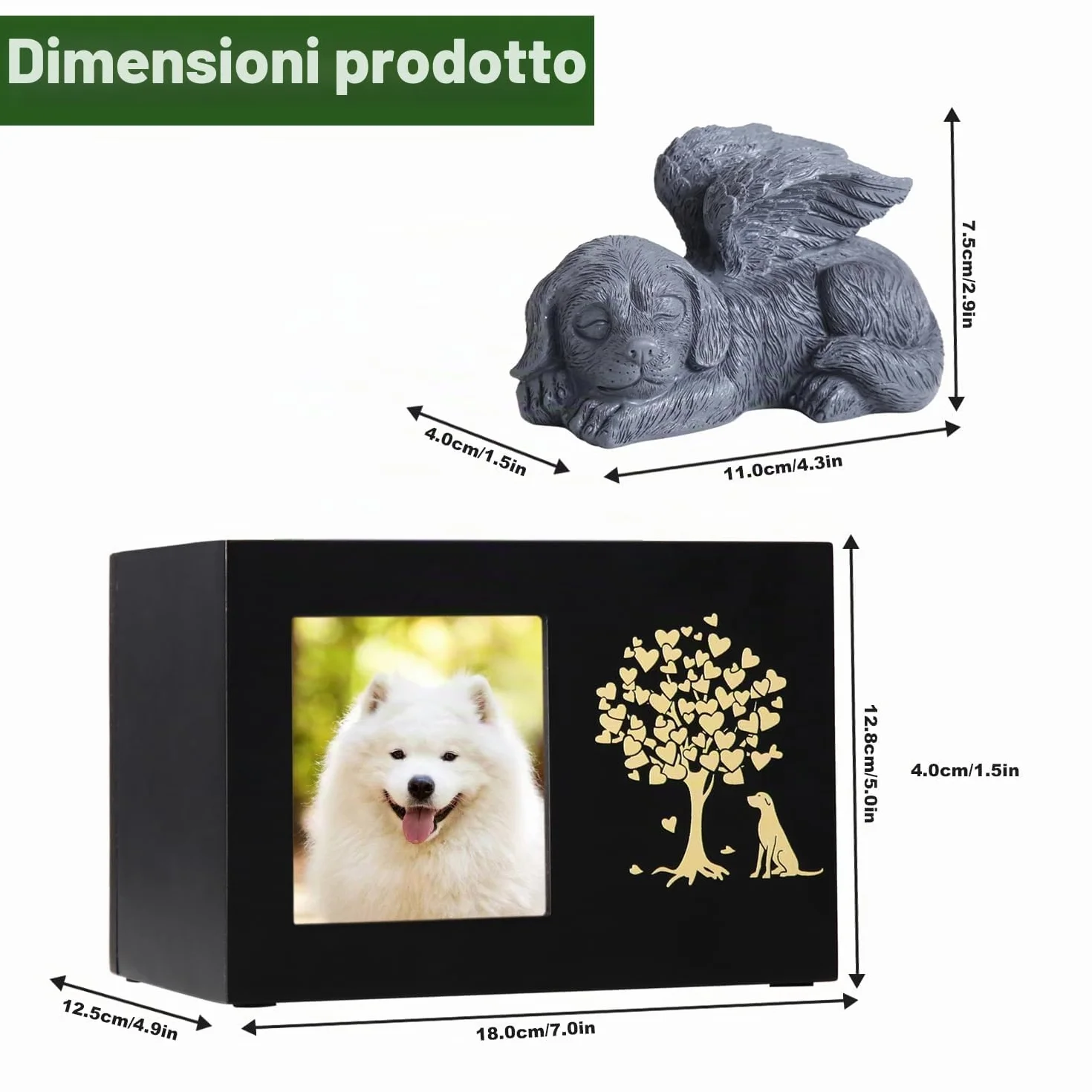 Urne per ceneri per cani in legno grandi con cornice per foto scatola commemorativa